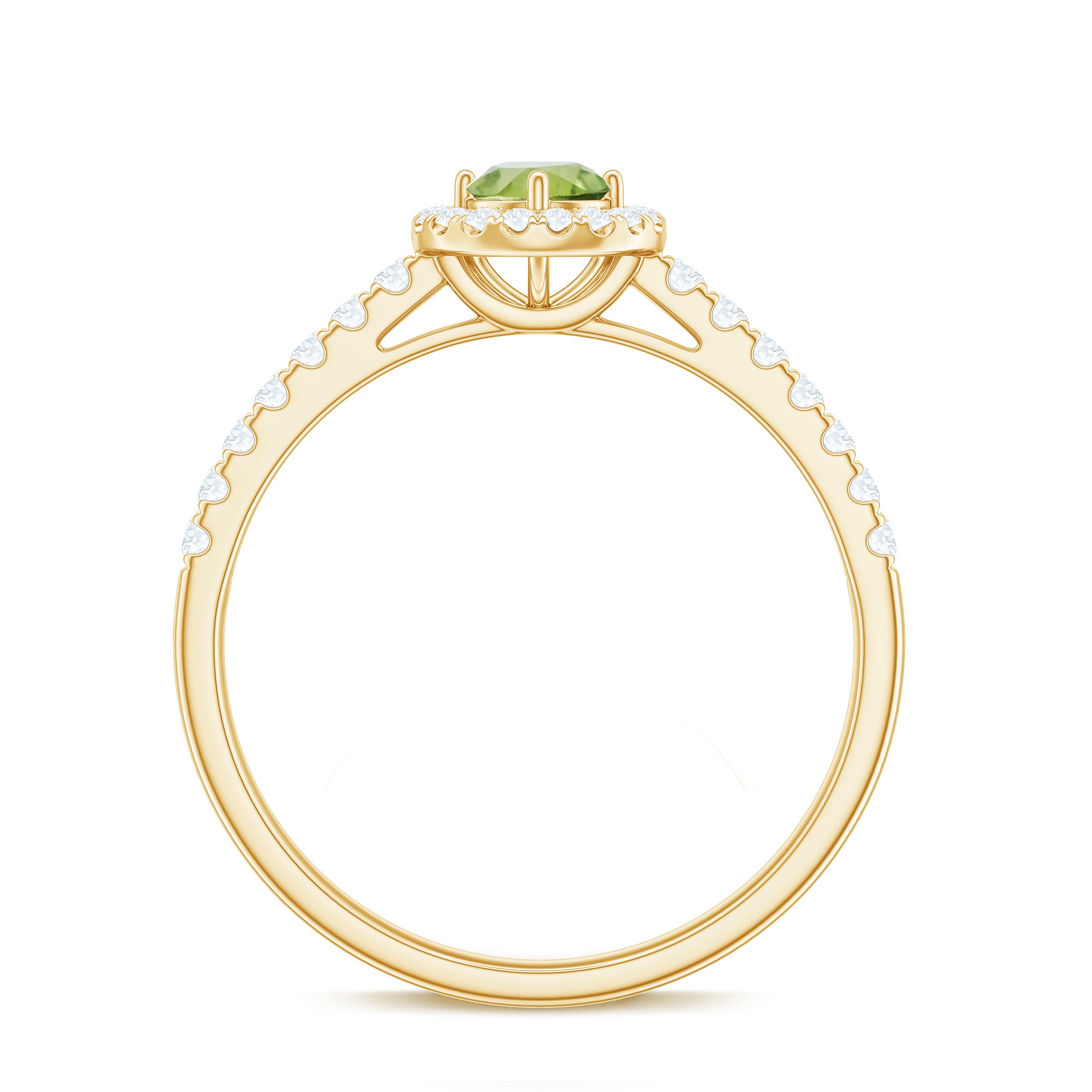 0.75 CT Peridot and Diamond Halo Engagement Ring Peridot - ( AAA ) - Quality - Rosec Jewels