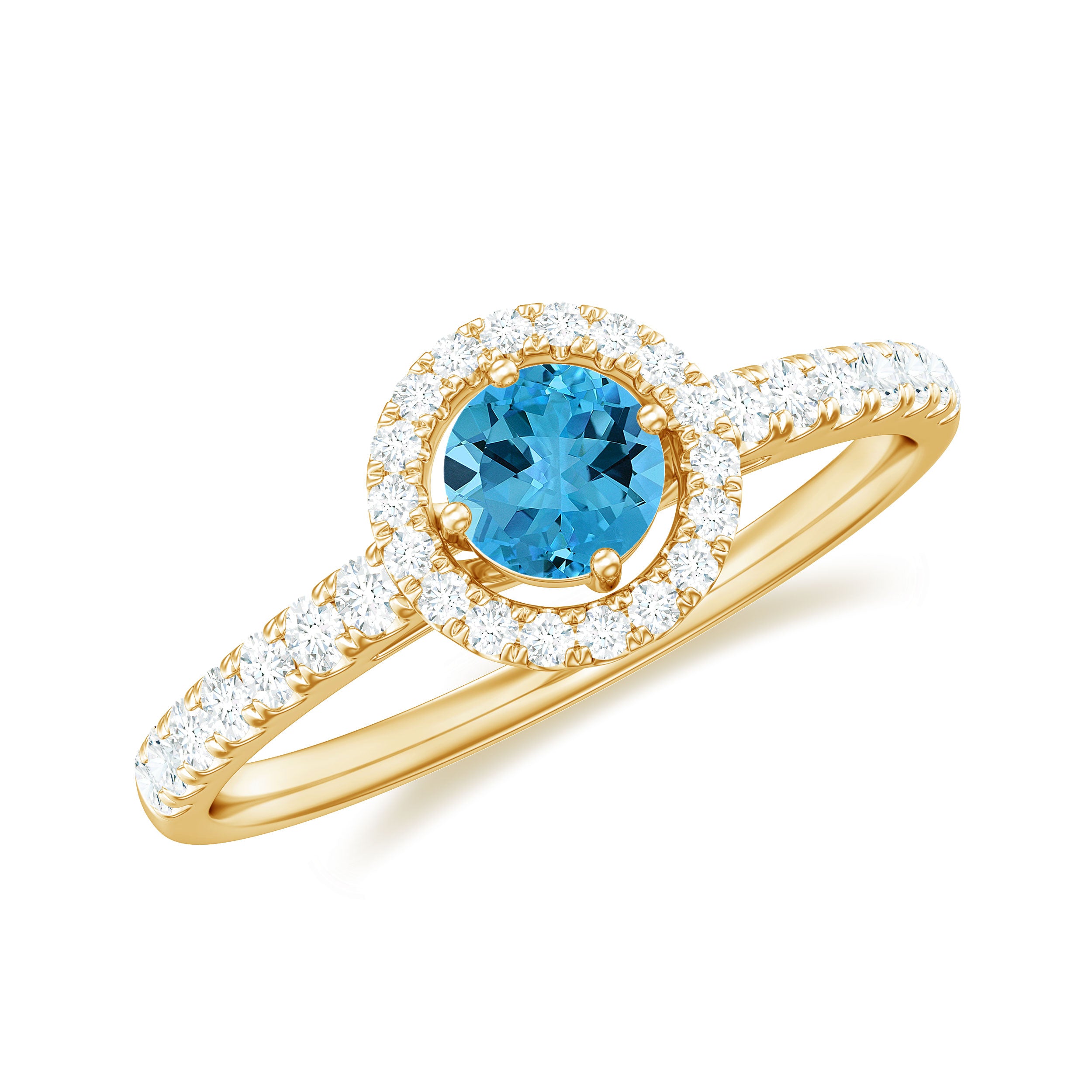 0.75 CT Swiss Blue Topaz and Diamond Halo Engagement Ring Swiss Blue Topaz - ( AAA ) - Quality - Rosec Jewels