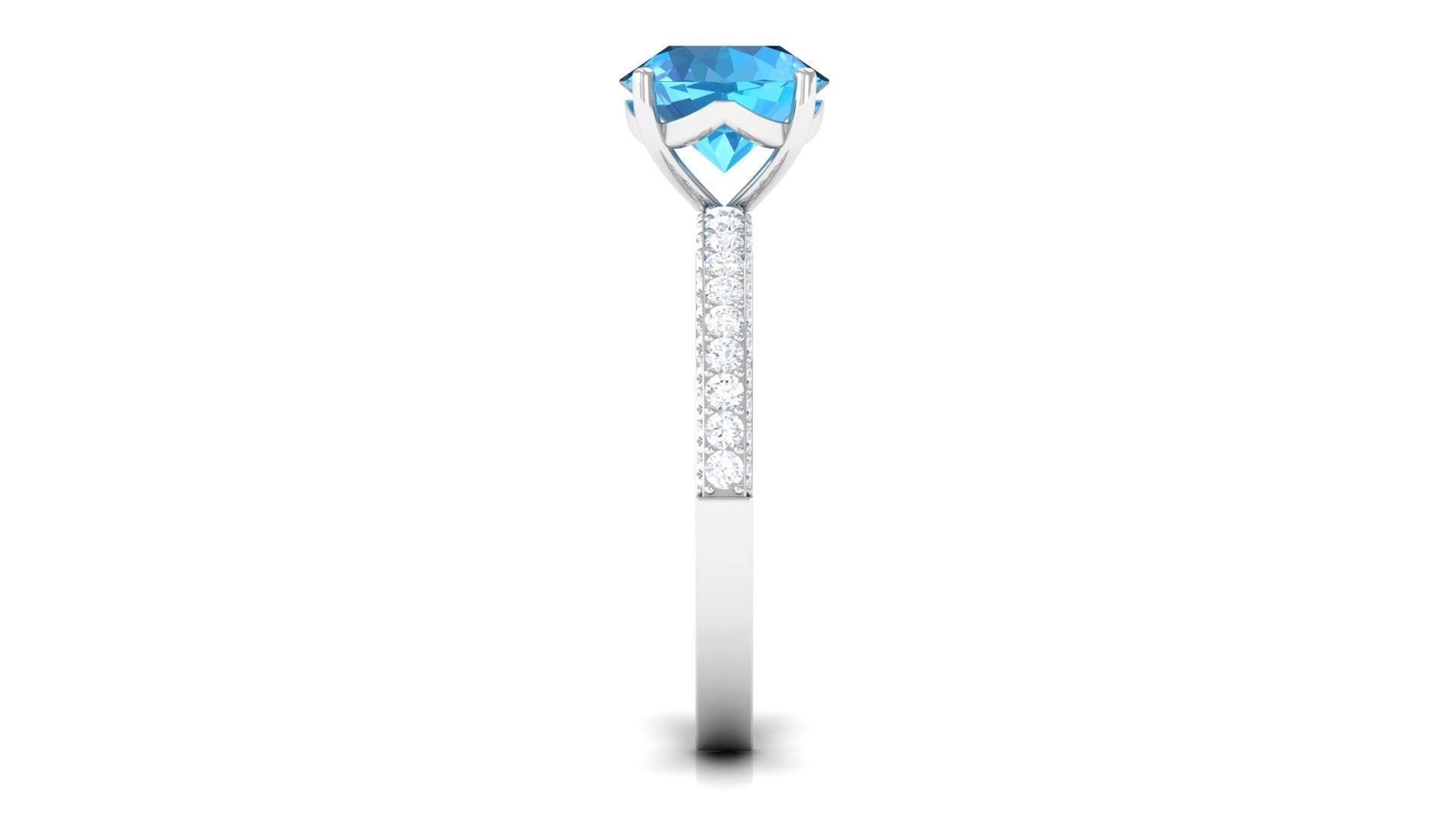 2.75 CT Round Cut Swiss Blue Topaz Solitaire Ring with Moissanite Side Stones Swiss Blue Topaz - ( AAA ) - Quality - Rosec Jewels