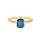 1.25 CT Octagon Cut London Blue Topaz Solitaire Ring with Diamond Halo London Blue Topaz - ( AAA ) - Quality - Rosec Jewels