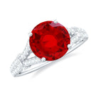 Created Ruby Solitaire Engagement Ring with Diamond in Split Shank Lab Created Ruby - ( AAAA ) - Quality - Rosec Jewels