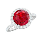 Created Ruby Halo Engagement Ring with Diamond Lab Created Ruby - ( AAAA ) - Quality - Rosec Jewels