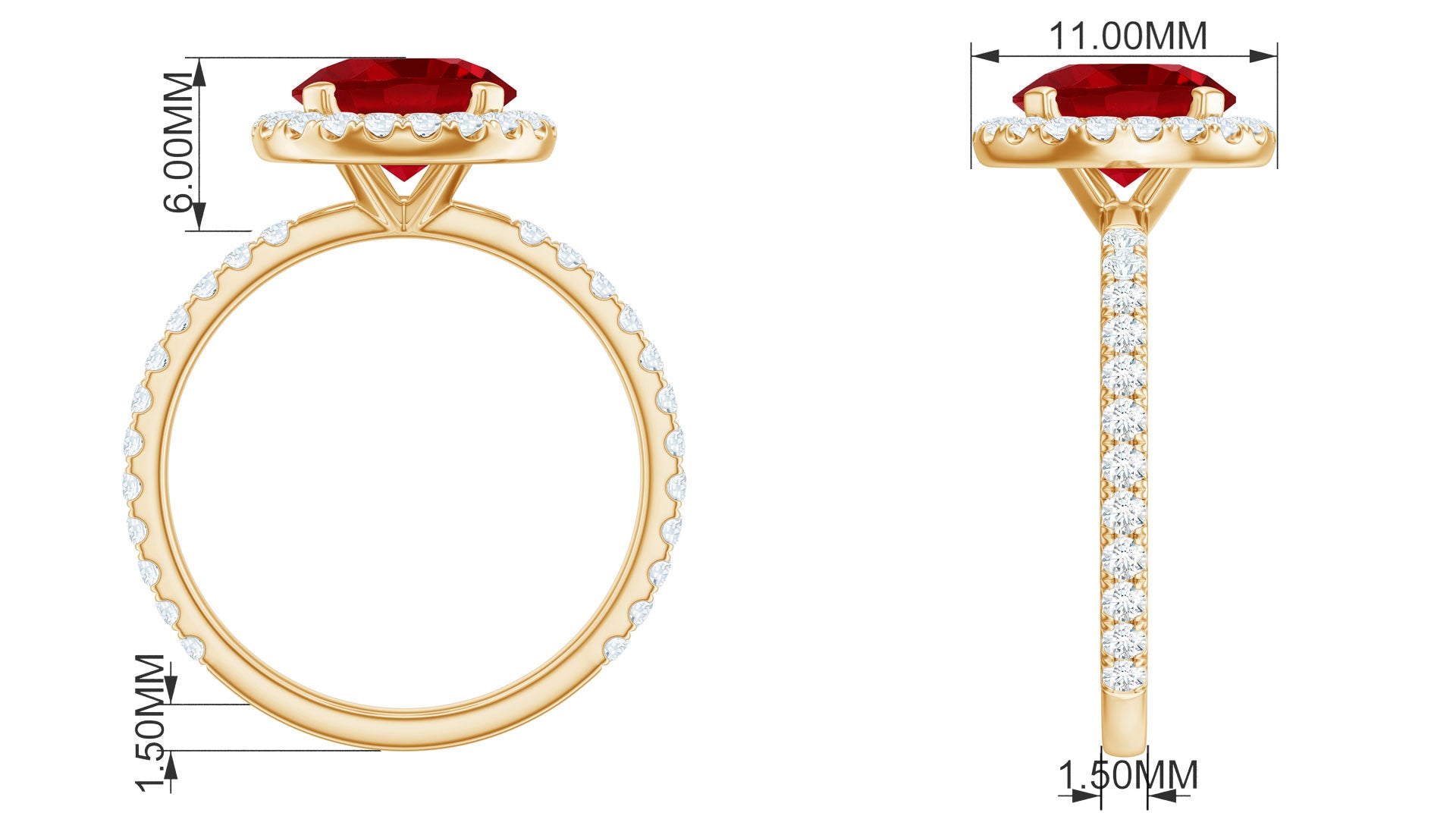 Created Ruby Halo Engagement Ring with Diamond Lab Created Ruby - ( AAAA ) - Quality - Rosec Jewels