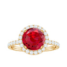 Created Ruby Halo Engagement Ring with Diamond Lab Created Ruby - ( AAAA ) - Quality - Rosec Jewels