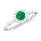 0.75 CT Emerald Solitaire Ring with Diamond Halo Emerald - ( AAA ) - Quality - Rosec Jewels