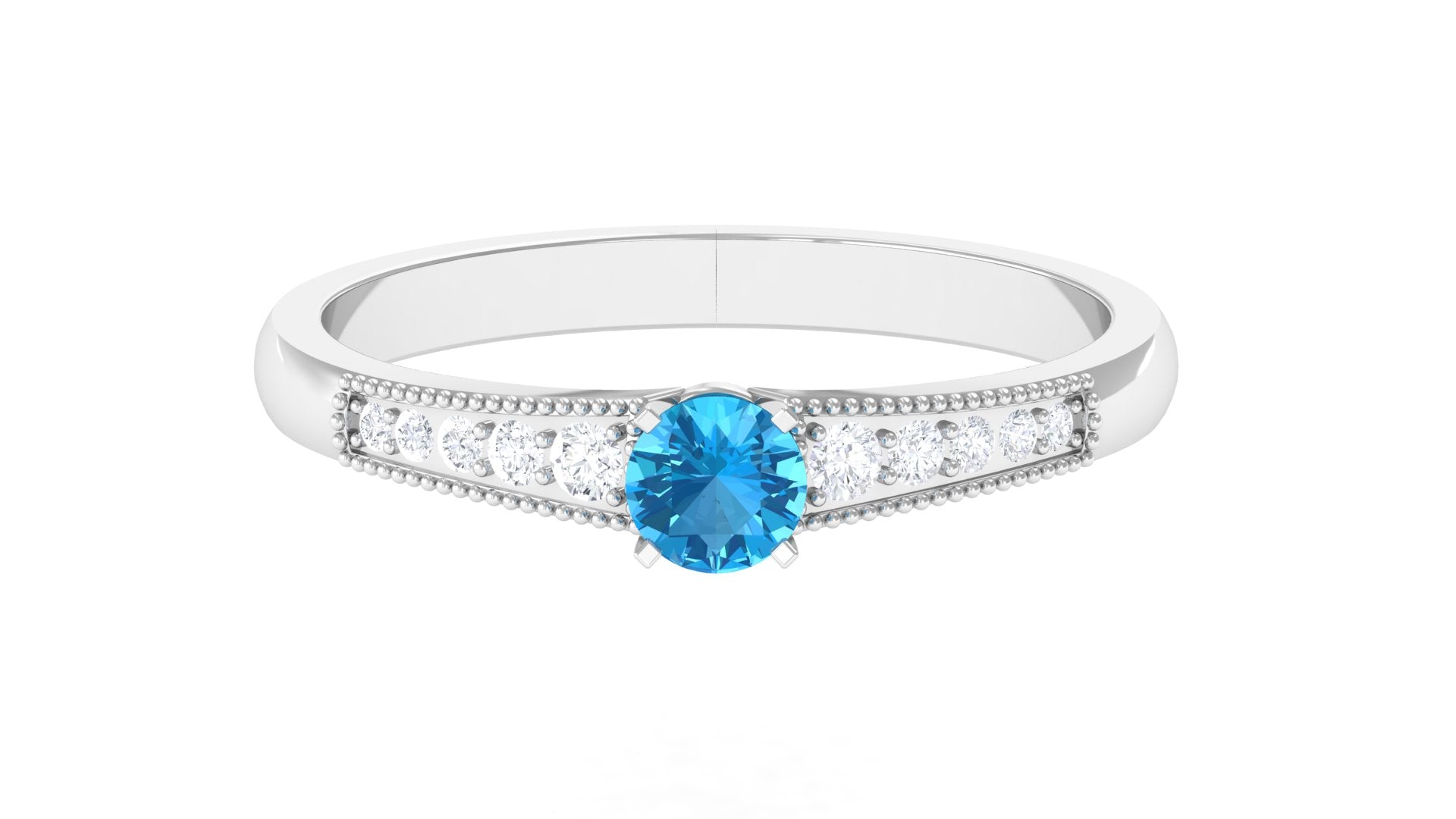 Swiss Blue Topaz Solitaire Ring with Diamond Side Stones Swiss Blue Topaz - ( AAA ) - Quality - Rosec Jewels