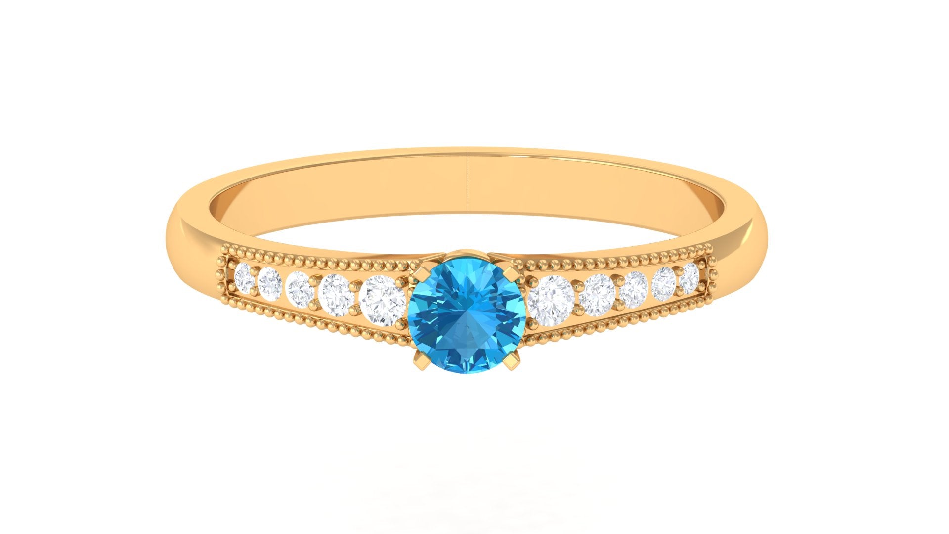 Swiss Blue Topaz Solitaire Ring with Diamond Side Stones Swiss Blue Topaz - ( AAA ) - Quality - Rosec Jewels