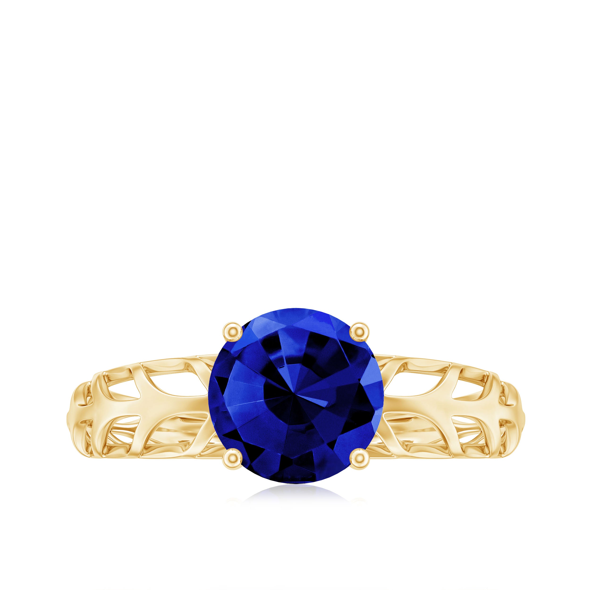 Modern Solitaire Ring with Created Blue Sapphire Lab Created Blue Sapphire - ( AAAA ) - Quality - Rosec Jewels