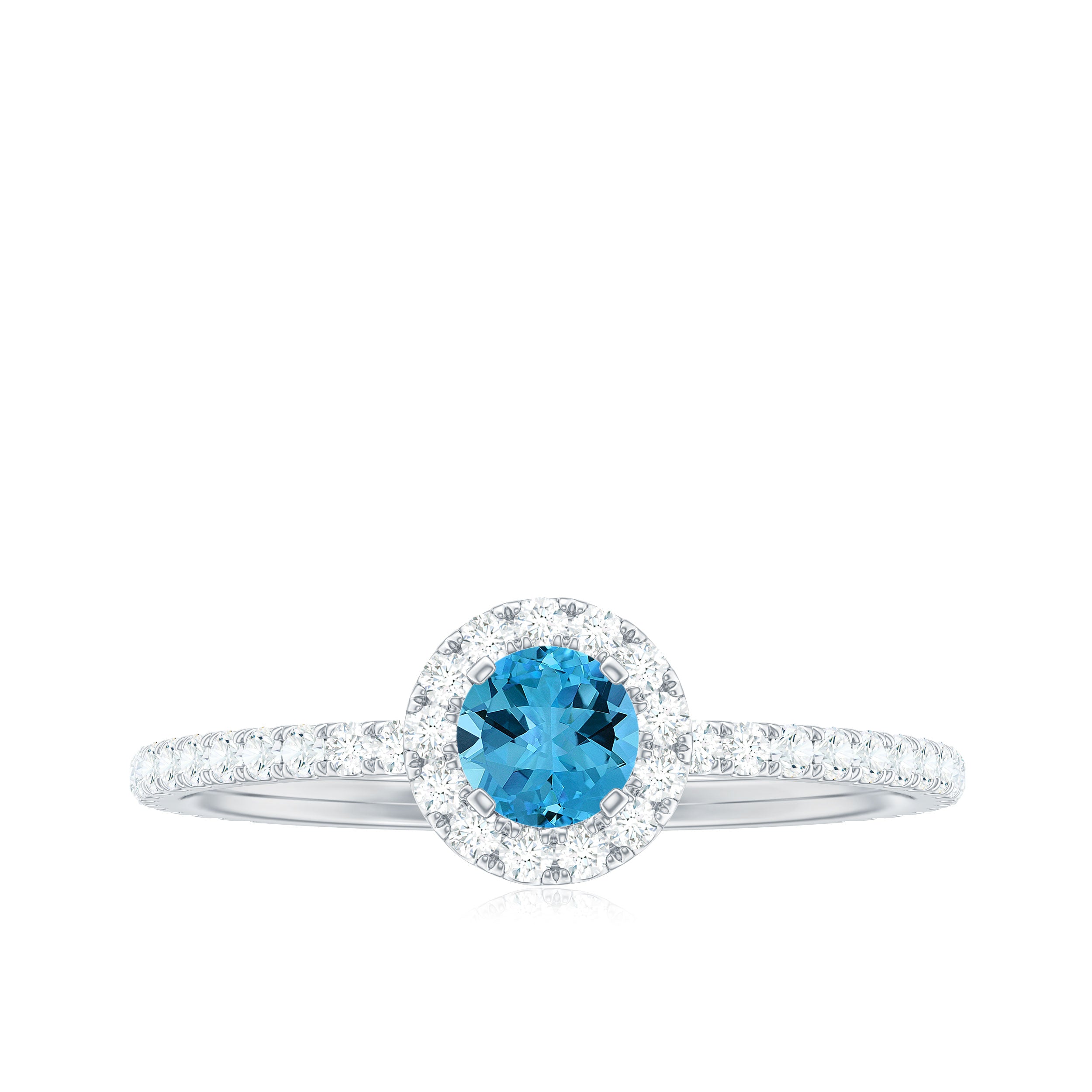 Natural Swiss Blue Topaz Halo Engagement Ring with Diamond Swiss Blue Topaz - ( AAA ) - Quality - Rosec Jewels