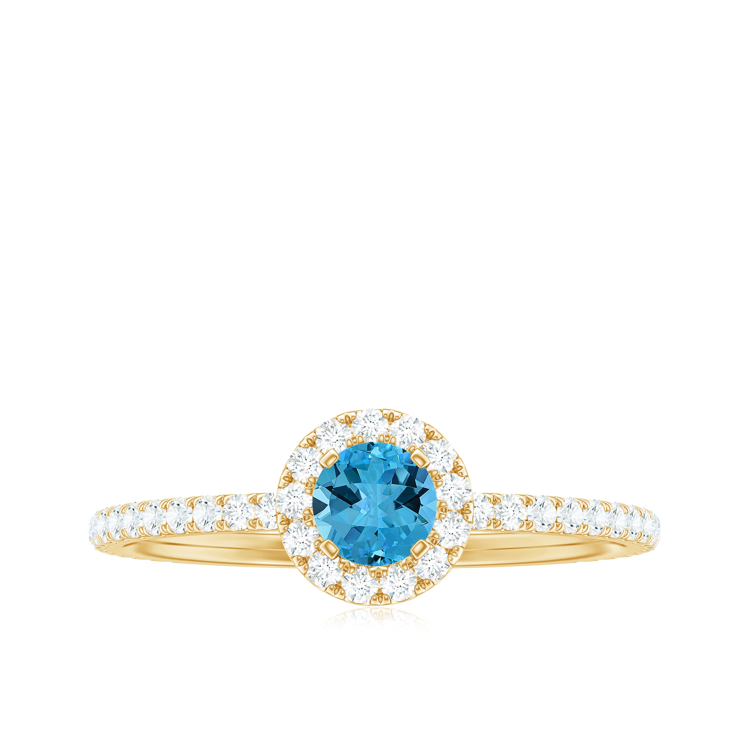 Natural Swiss Blue Topaz Halo Engagement Ring with Diamond Swiss Blue Topaz - ( AAA ) - Quality - Rosec Jewels