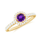 Genuine Amethyst and Diamond Halo Engagement Ring Amethyst - ( AAA ) - Quality - Rosec Jewels