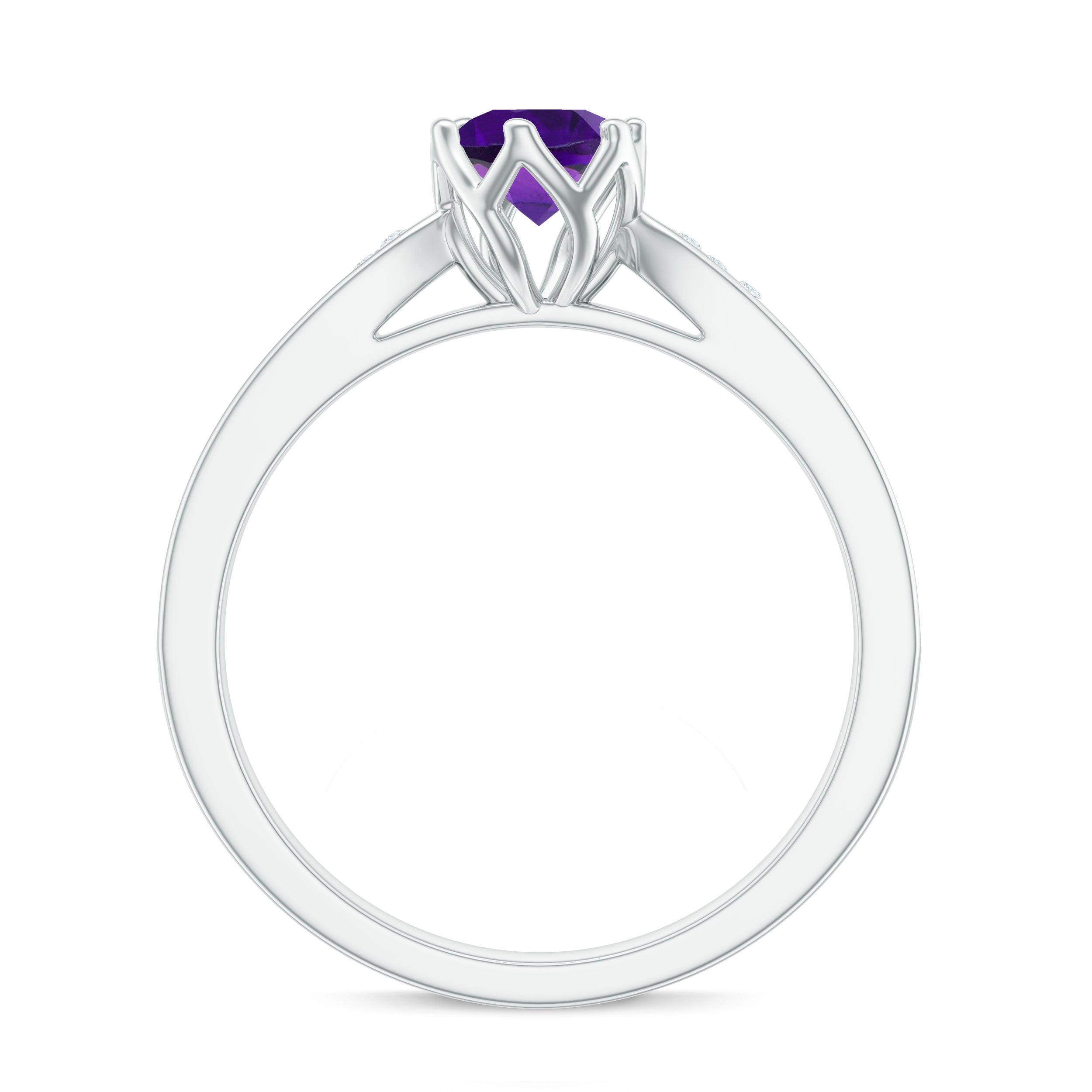 3/4 CT Amethyst and Diamond Accent Engagement Ring Amethyst - ( AAA ) - Quality - Rosec Jewels