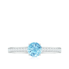 3/4 CT Classic Solitaire Aquamarine Ring with Diamond Side Stones Aquamarine - ( AAA ) - Quality - Rosec Jewels