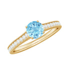 3/4 CT Classic Solitaire Aquamarine Ring with Diamond Side Stones Aquamarine - ( AAA ) - Quality - Rosec Jewels