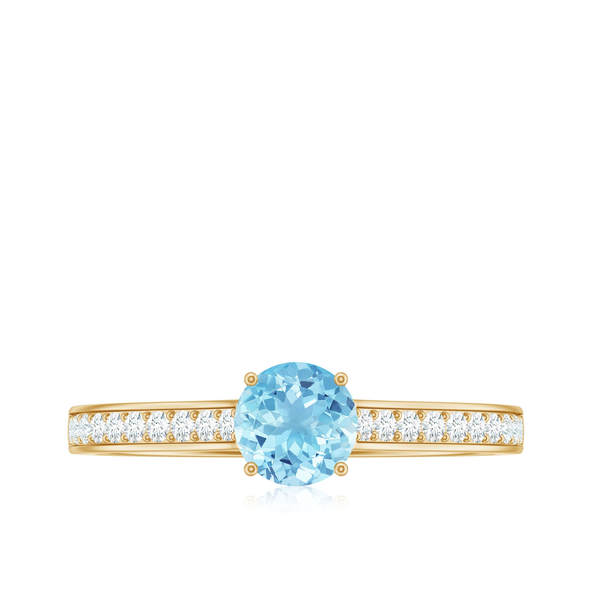 3/4 CT Classic Solitaire Aquamarine Ring with Diamond Side Stones Aquamarine - ( AAA ) - Quality - Rosec Jewels