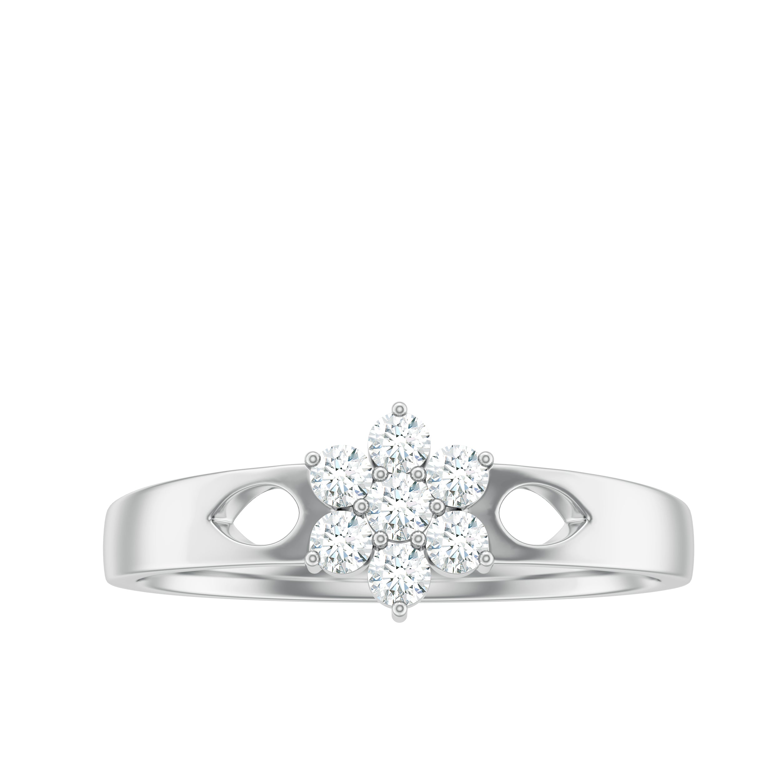 Round Shape Real Diamond Flower Anniversary Ring in Gold Diamond - ( HI-SI ) - Color and Clarity - Rosec Jewels