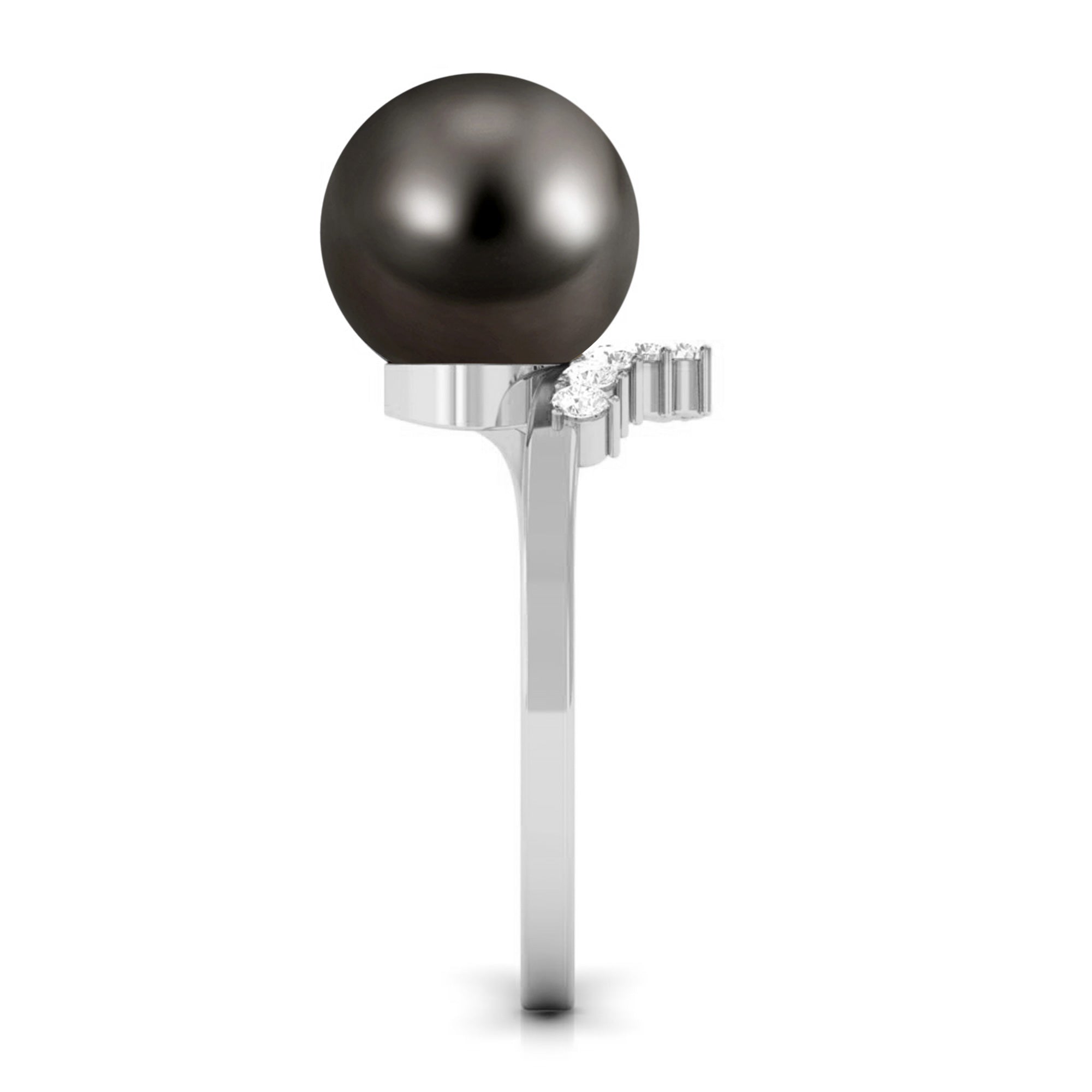 7.75 CT Designer Tahitian Pearl Solitaire Ring with Diamond Tahitian pearl - ( AAA ) - Quality - Rosec Jewels