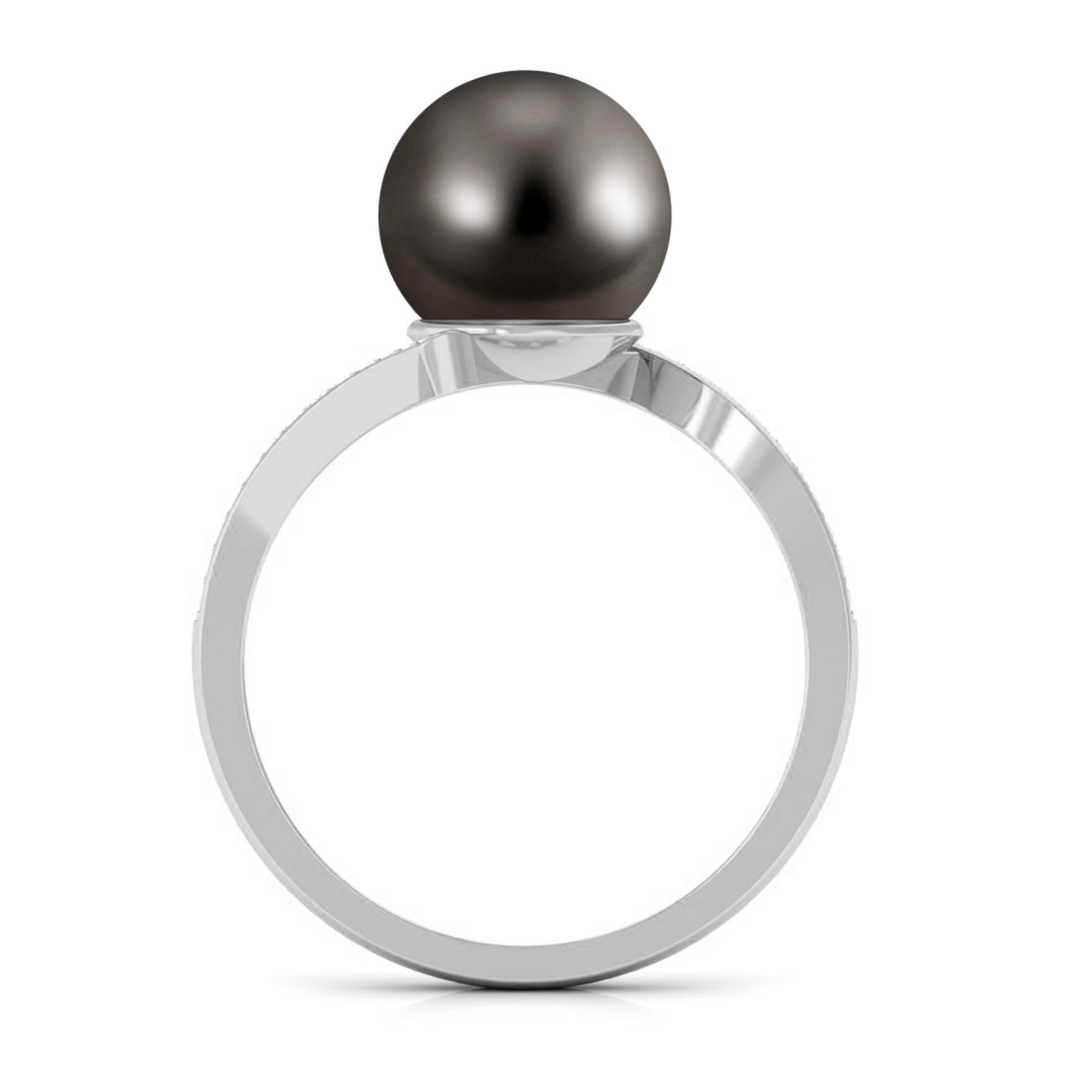 Tahitian Pearl Bypass Engagement Ring with Diamond Tahitian pearl - ( AAA ) - Quality - Rosec Jewels