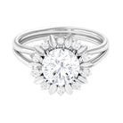 Round Cut Solitaire Zircon Gold Flower Engagement Ring in Split Shank Zircon - ( AAAA ) - Quality - Rosec Jewels