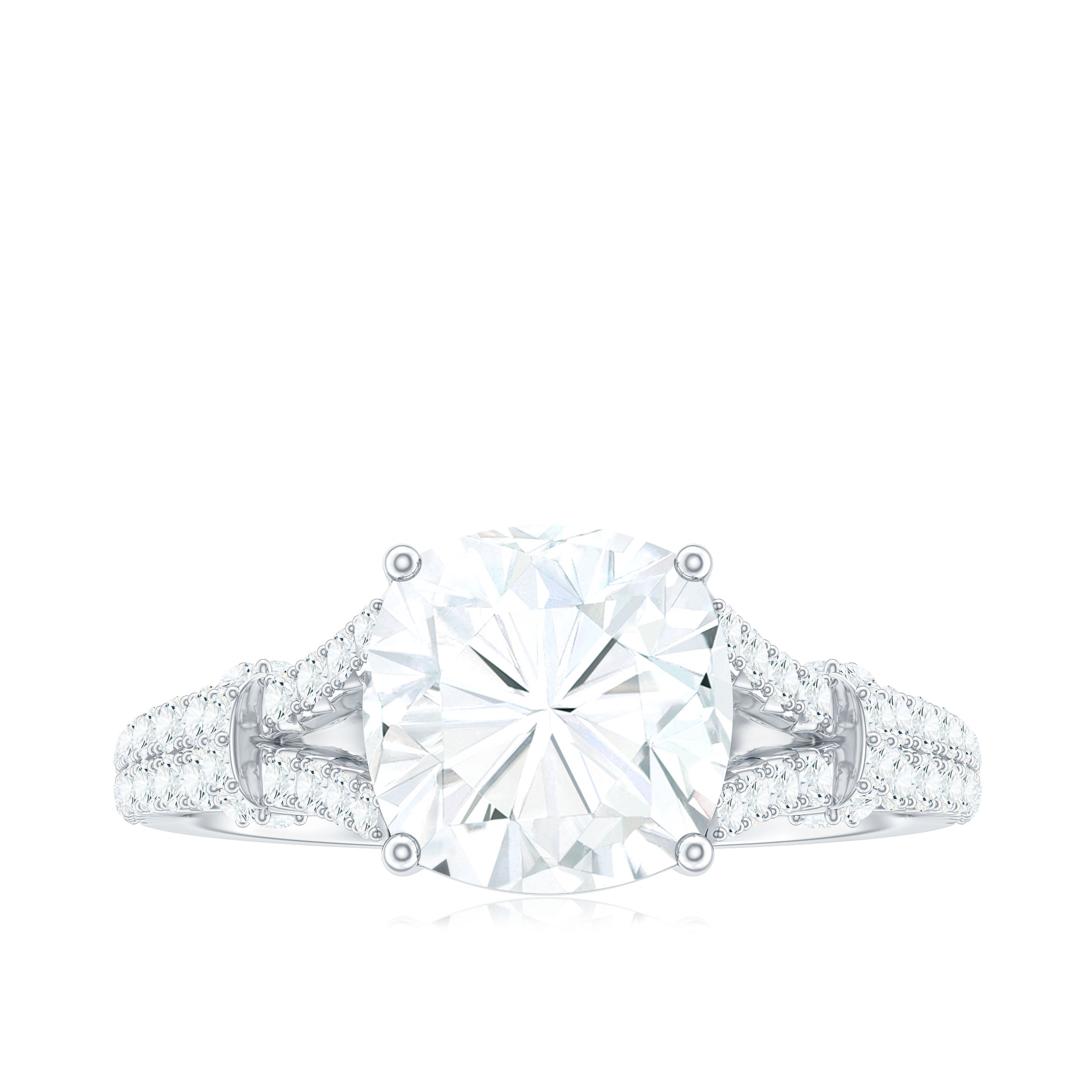 Cushion Cut Moissanite Solitaire Engagement Ring in Split Shank Moissanite - ( D-VS1 ) - Color and Clarity - Rosec Jewels