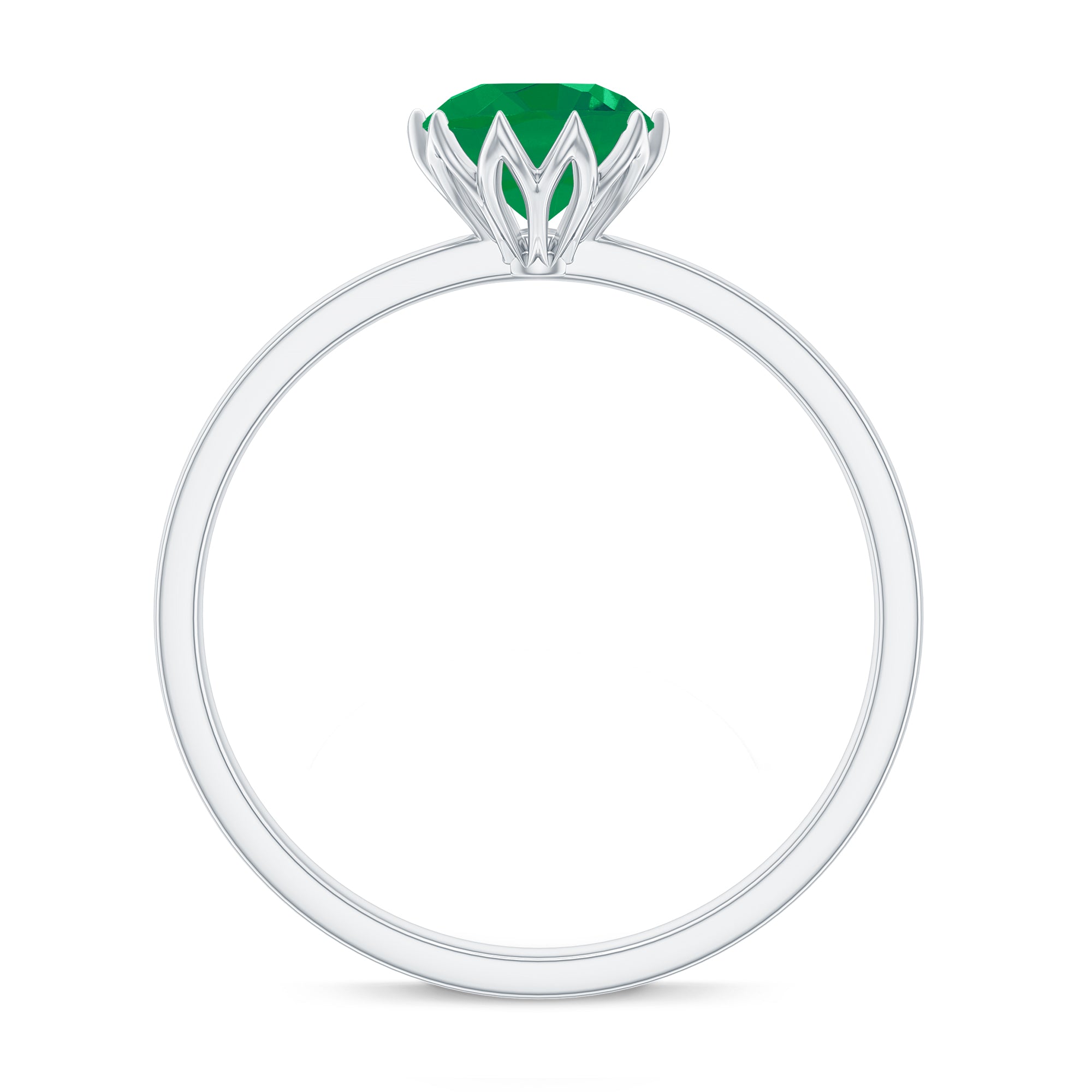 Green Emerald Solitaire Ring in Lotus Basket Setting Emerald - ( AAA ) - Quality - Rosec Jewels