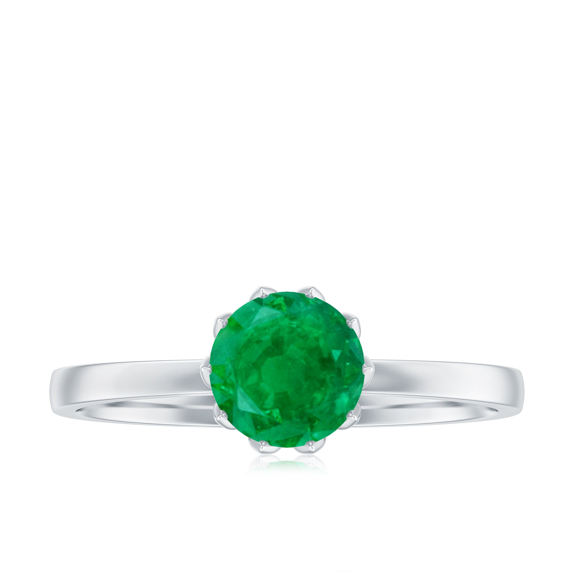 Green Emerald Solitaire Ring in Lotus Basket Setting Emerald - ( AAA ) - Quality - Rosec Jewels