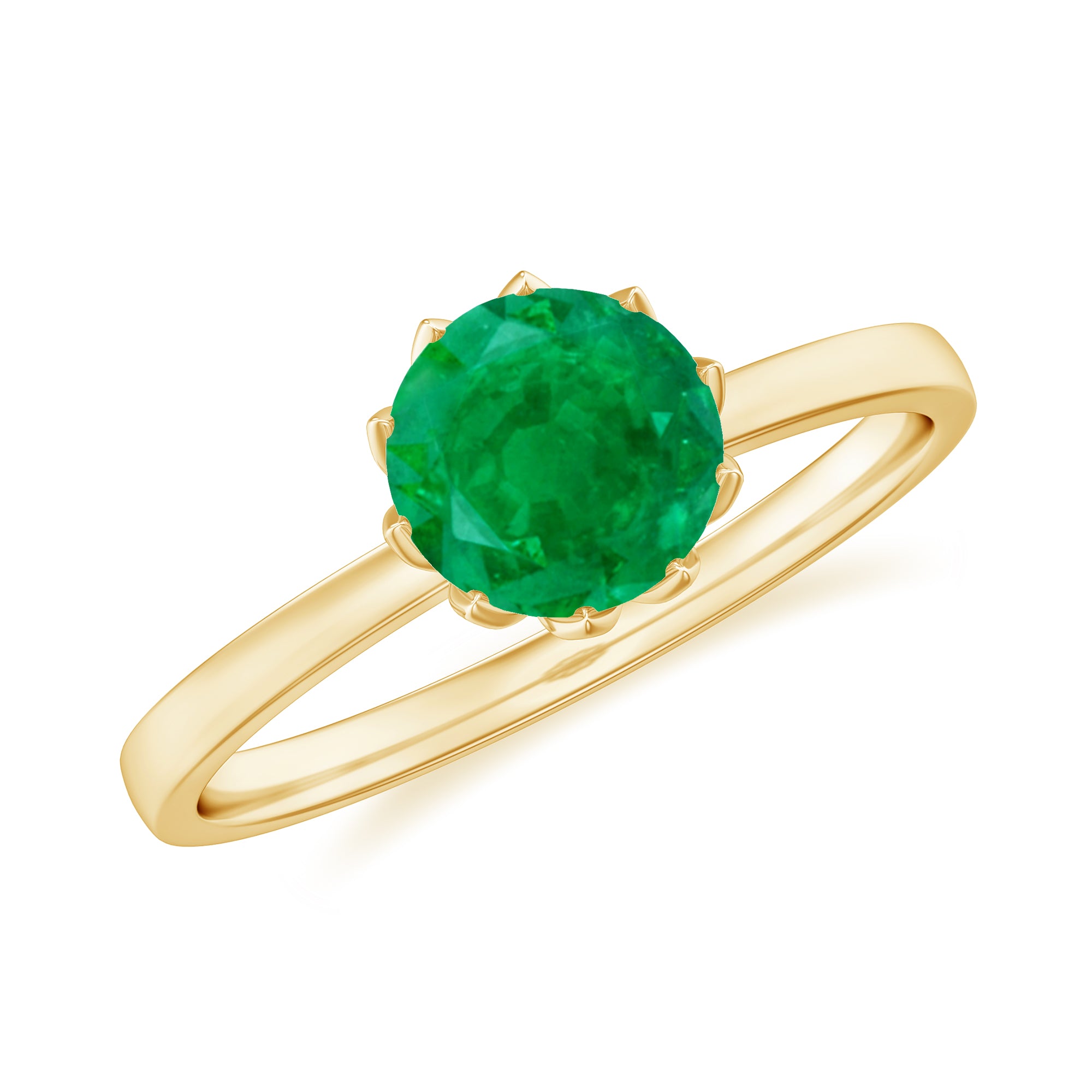 Green Emerald Solitaire Ring in Lotus Basket Setting Emerald - ( AAA ) - Quality - Rosec Jewels