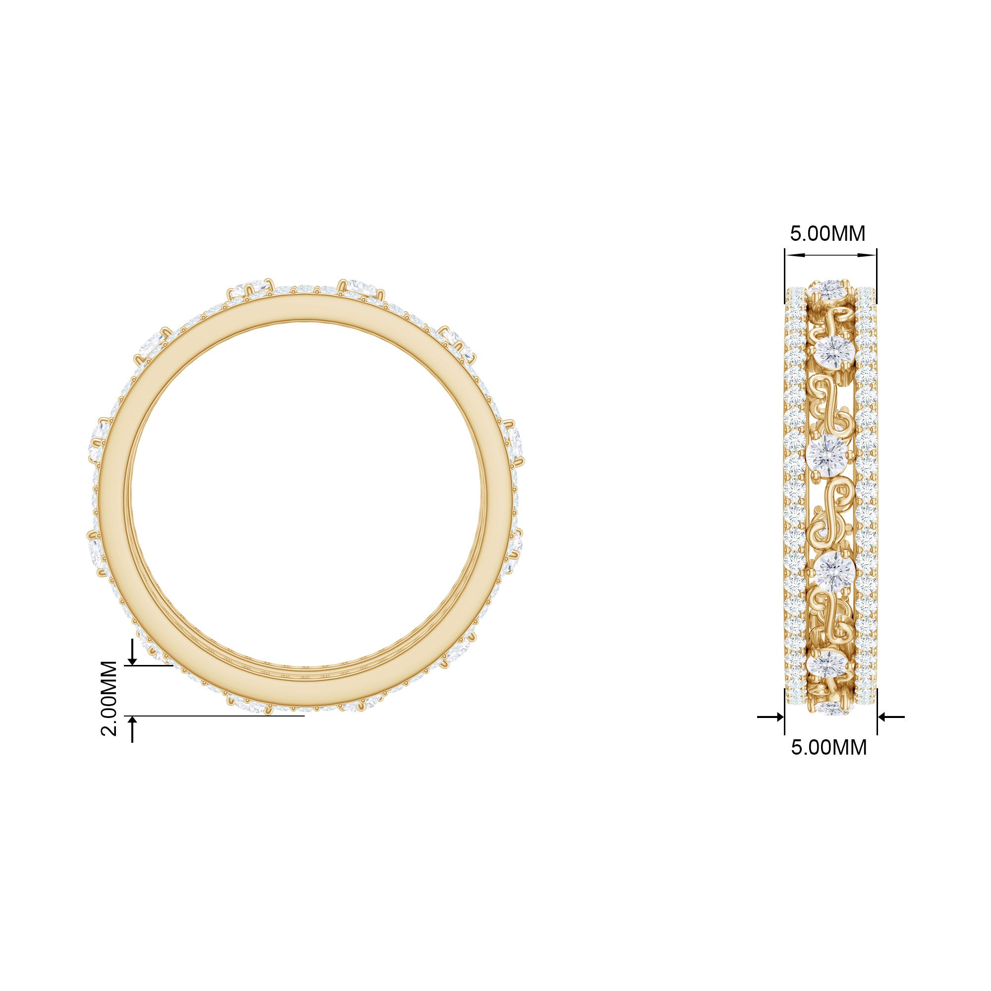 1.75 CT Filigree Wedding Band Ring withMoissanite Moissanite - ( D-VS1 ) - Color and Clarity - Rosec Jewels