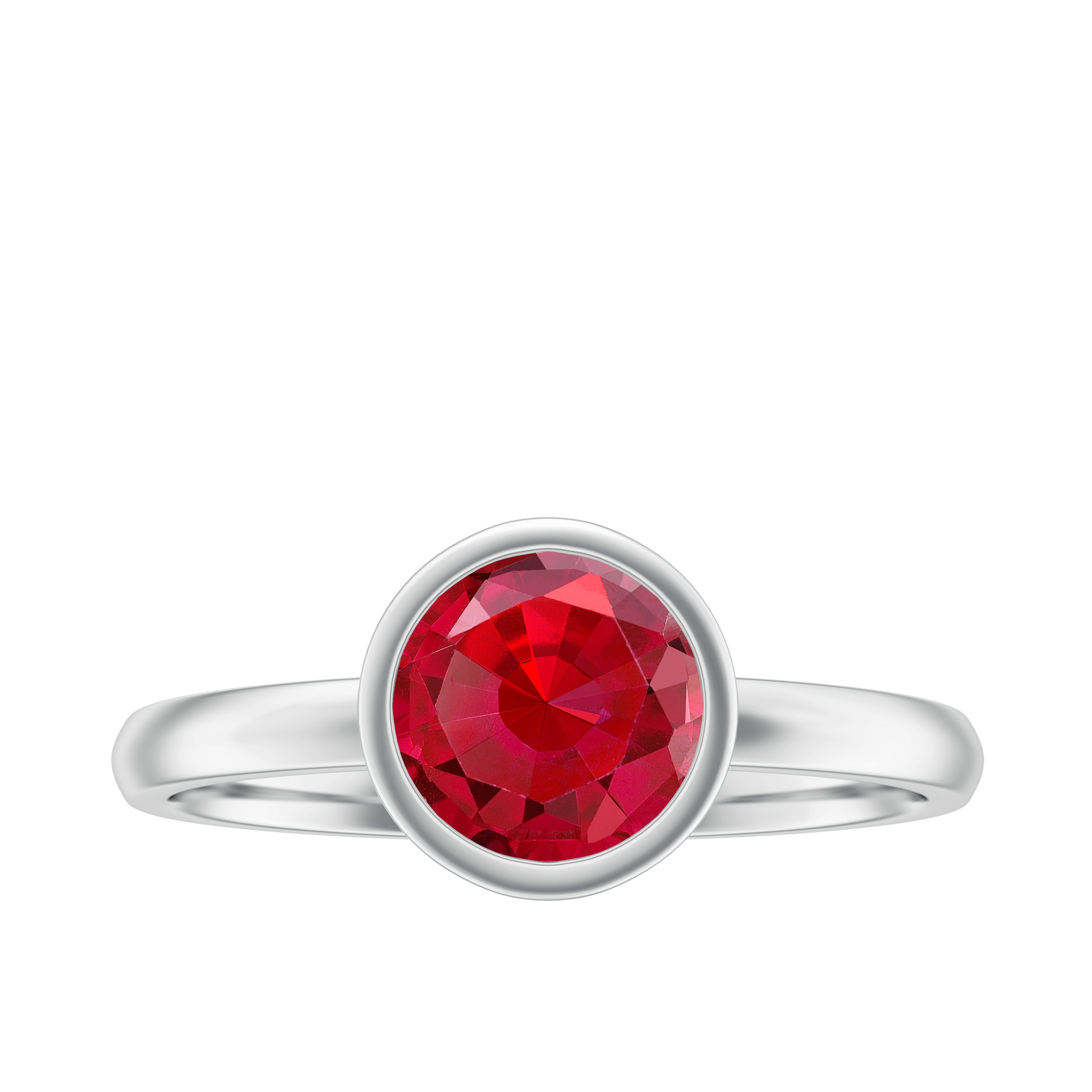 7 MM Round Created Ruby Solitaire Ring in Bezel Setting Lab Created Ruby - ( AAAA ) - Quality - Rosec Jewels