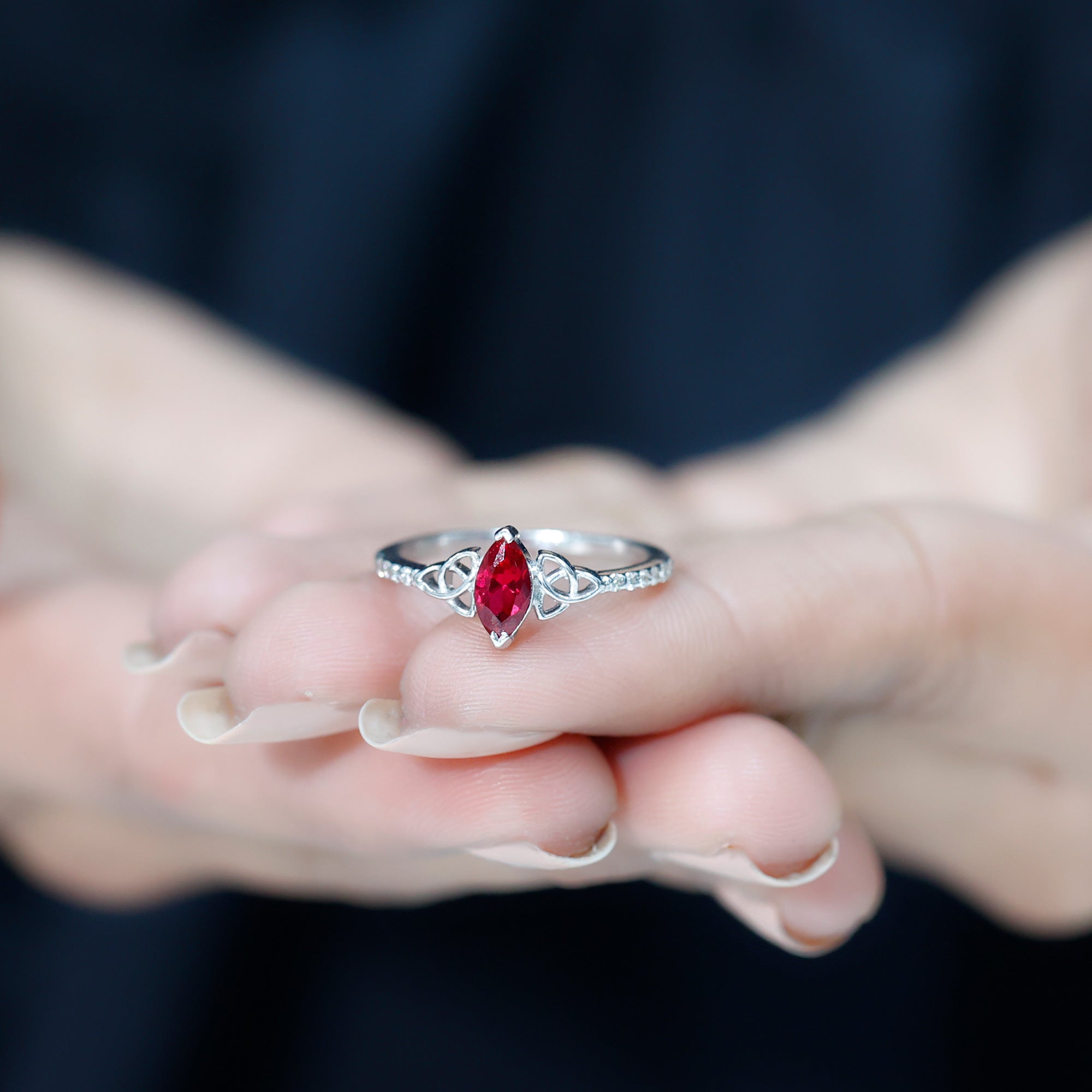 1.50 CT Lab Grown Ruby Celtic Knot Ring with Diamond Lab Created Ruby - ( AAAA ) - Quality - Rosec Jewels