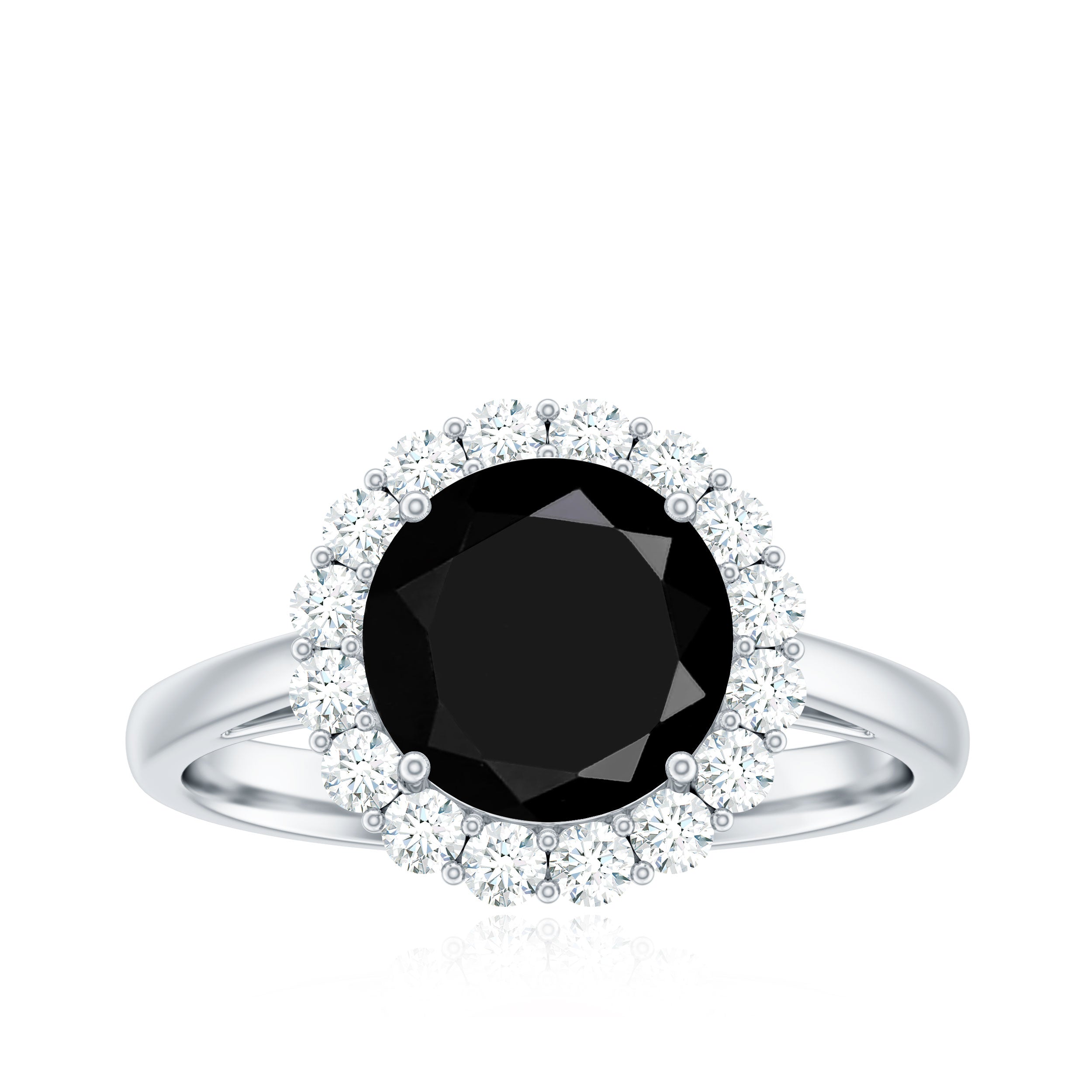 Black Spinel Engagement Ring with Moissanite Halo Black Spinel - ( AAA ) - Quality - Rosec Jewels