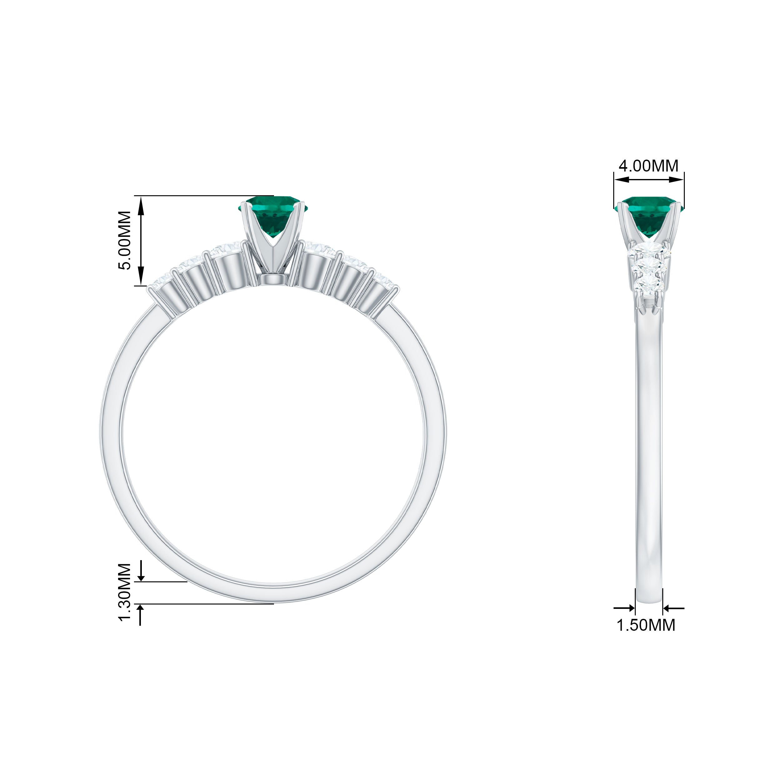 0.75 CT Created Emerald and Diamond Promise Ring Lab Created Emerald - ( AAAA ) - Quality - Rosec Jewels