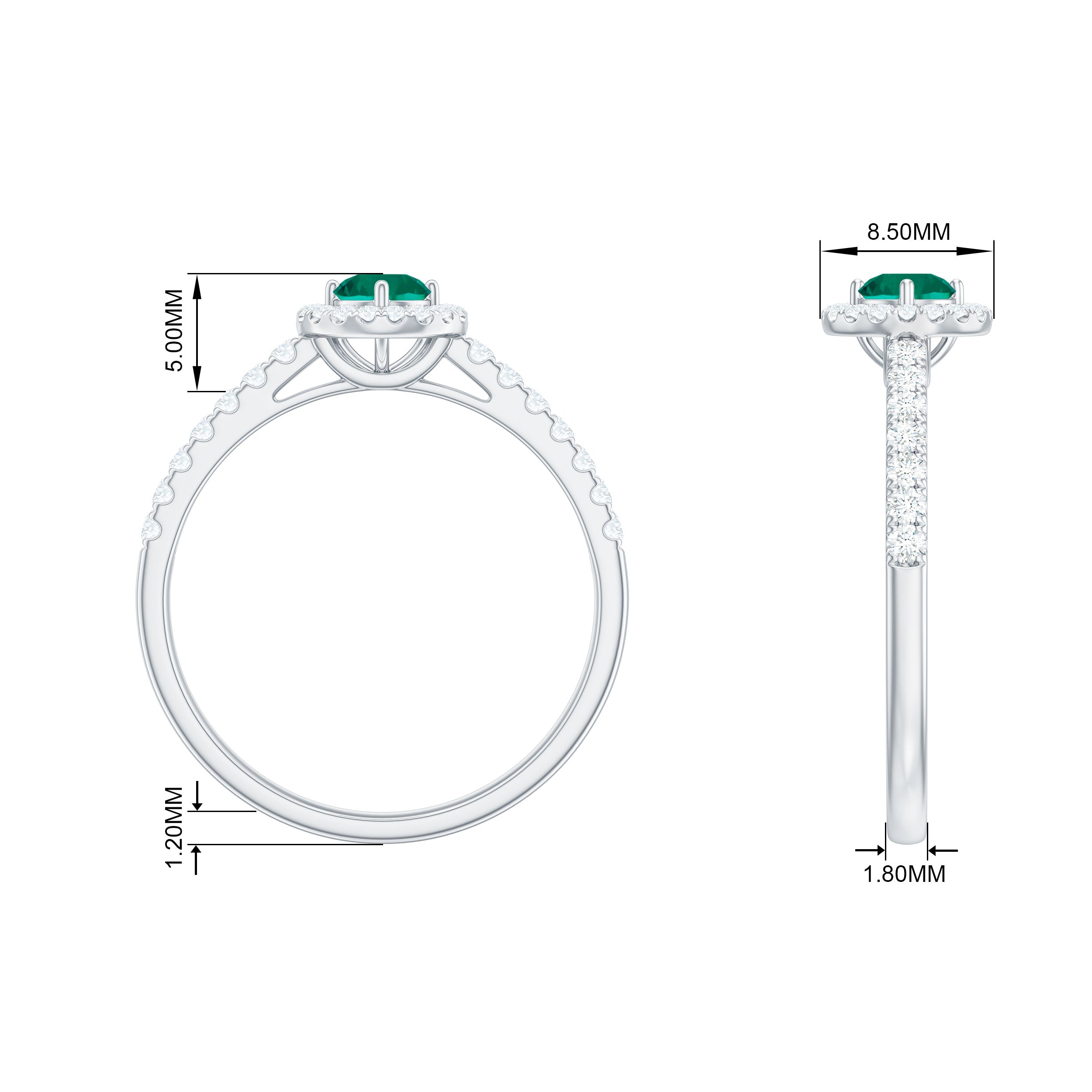 0.75 CT Created Emerald Engagement Ring with Diamond Halo Lab Created Emerald - ( AAAA ) - Quality - Rosec Jewels