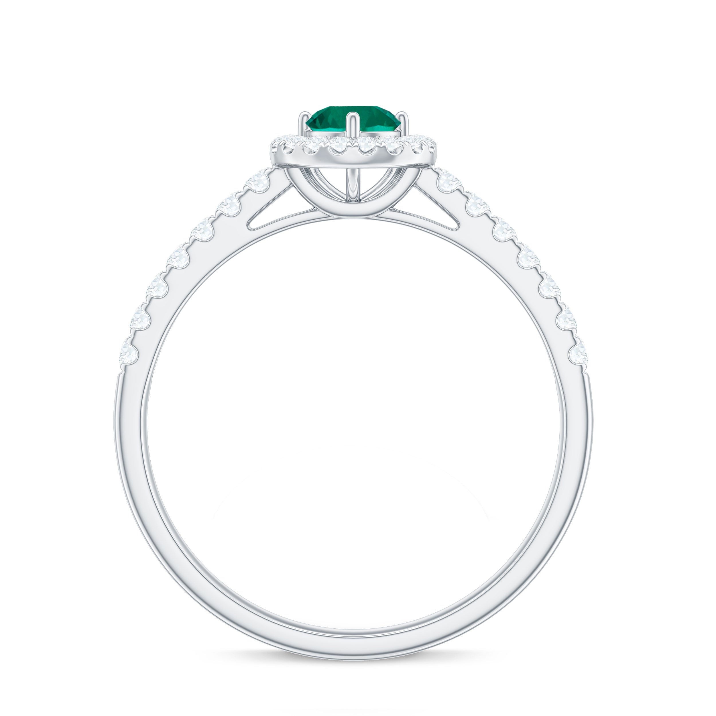 0.75 CT Created Emerald Engagement Ring with Diamond Halo Lab Created Emerald - ( AAAA ) - Quality - Rosec Jewels