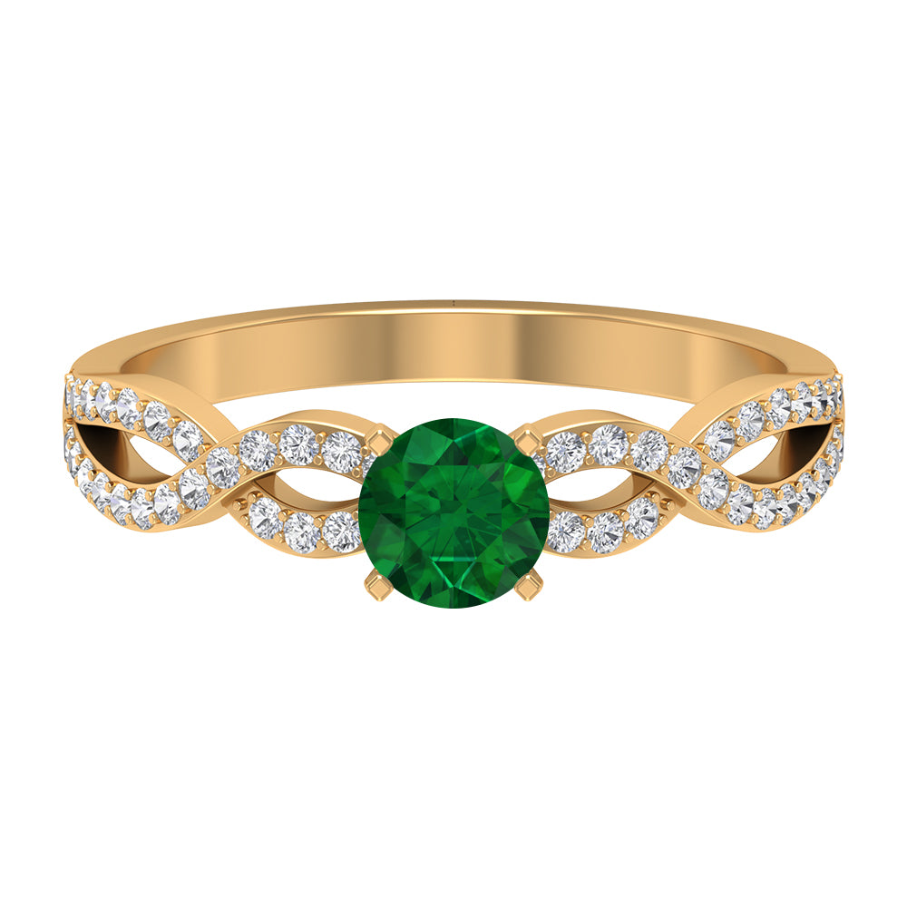 1 CT Created Emerald and Diamond Crossover Engagement Ring Lab Created Emerald - ( AAAA ) - Quality - Rosec Jewels