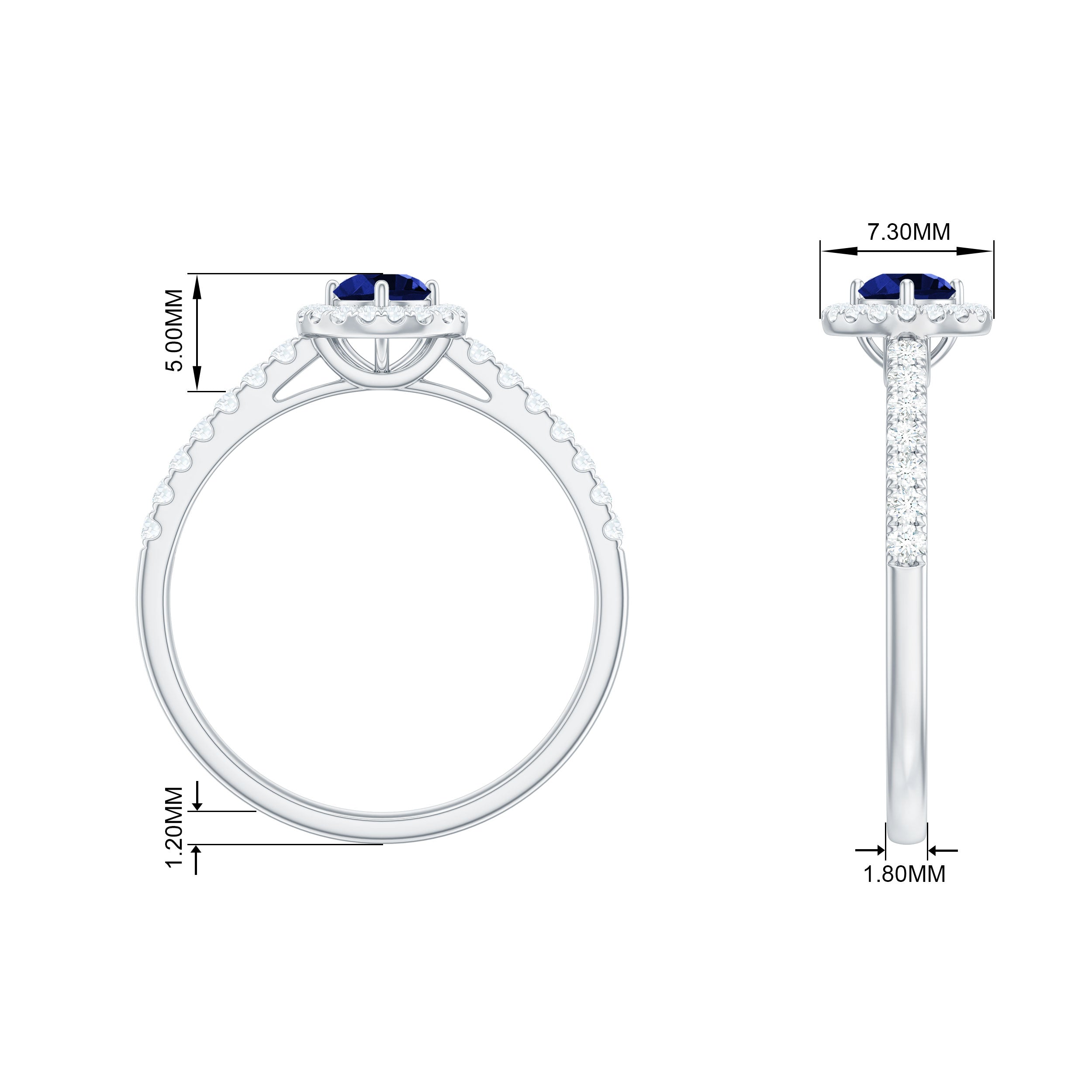 3/4 CT Created Blue Sapphire Engagement Ring with Diamond Lab Created Blue Sapphire - ( AAAA ) - Quality - Rosec Jewels