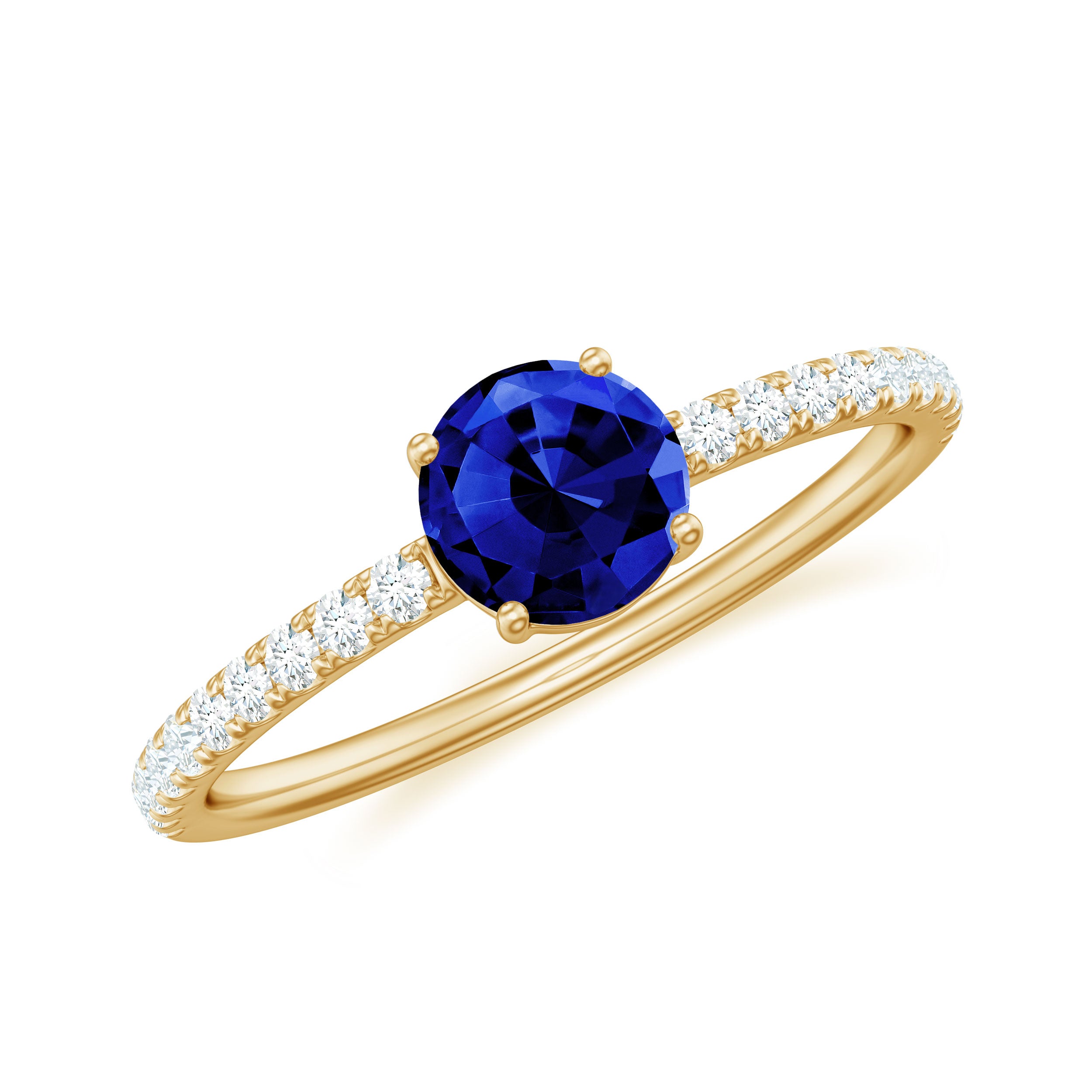 1.75 CT Created Blue Sapphire and Diamond Engagement Ring Lab Created Blue Sapphire - ( AAAA ) - Quality - Rosec Jewels