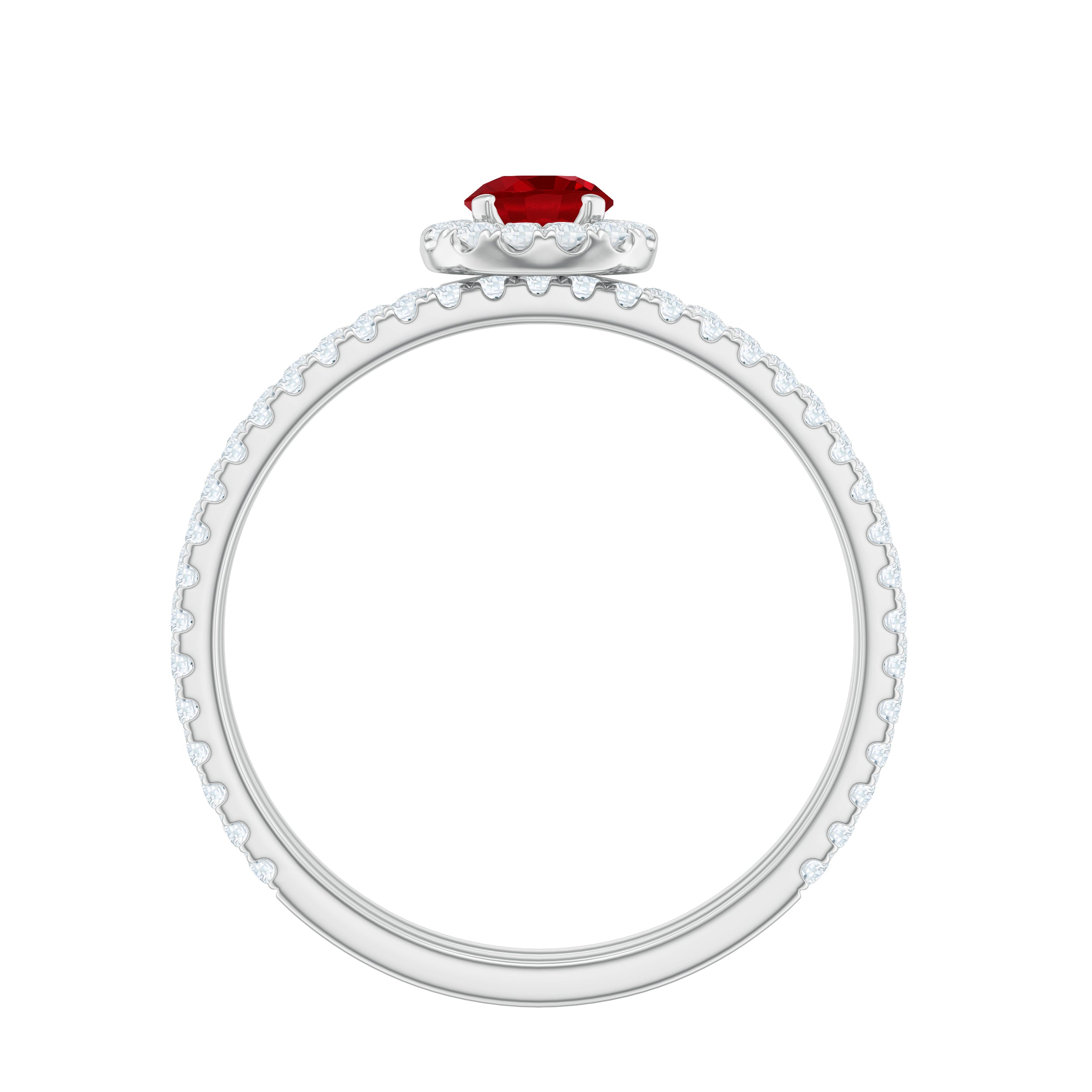 Minimal Created Ruby Halo Wedding Ring Set with Moissanite Lab Created Ruby - ( AAAA ) - Quality - Rosec Jewels