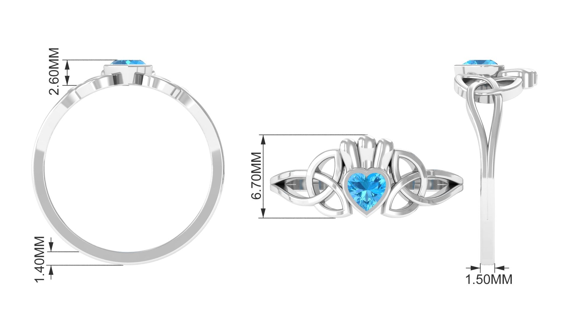 1/2 CT Heart Cut Swiss Blue Topaz Celtic Knot Promise Ring Swiss Blue Topaz - ( AAA ) - Quality - Rosec Jewels