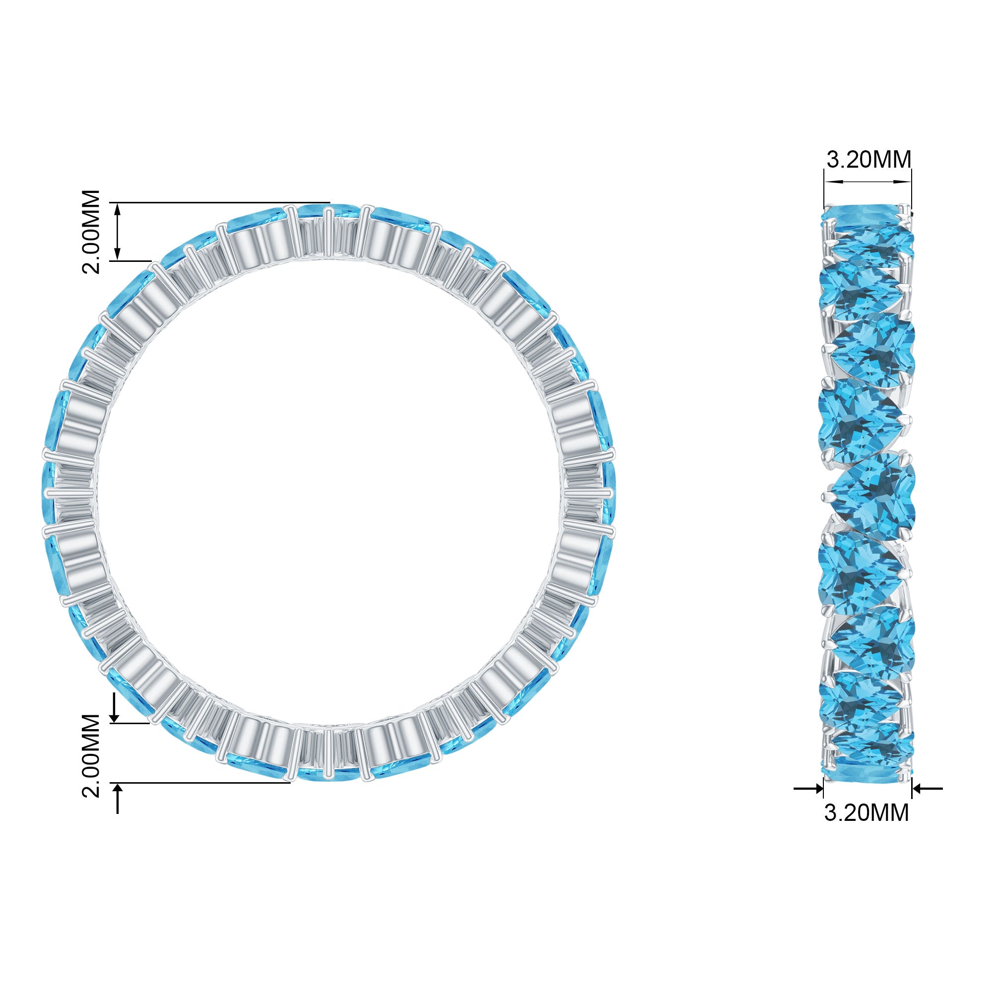 Minimal Heart Shape Swiss Blue Topaz Full Eternity Band Ring Swiss Blue Topaz - ( AAA ) - Quality - Rosec Jewels