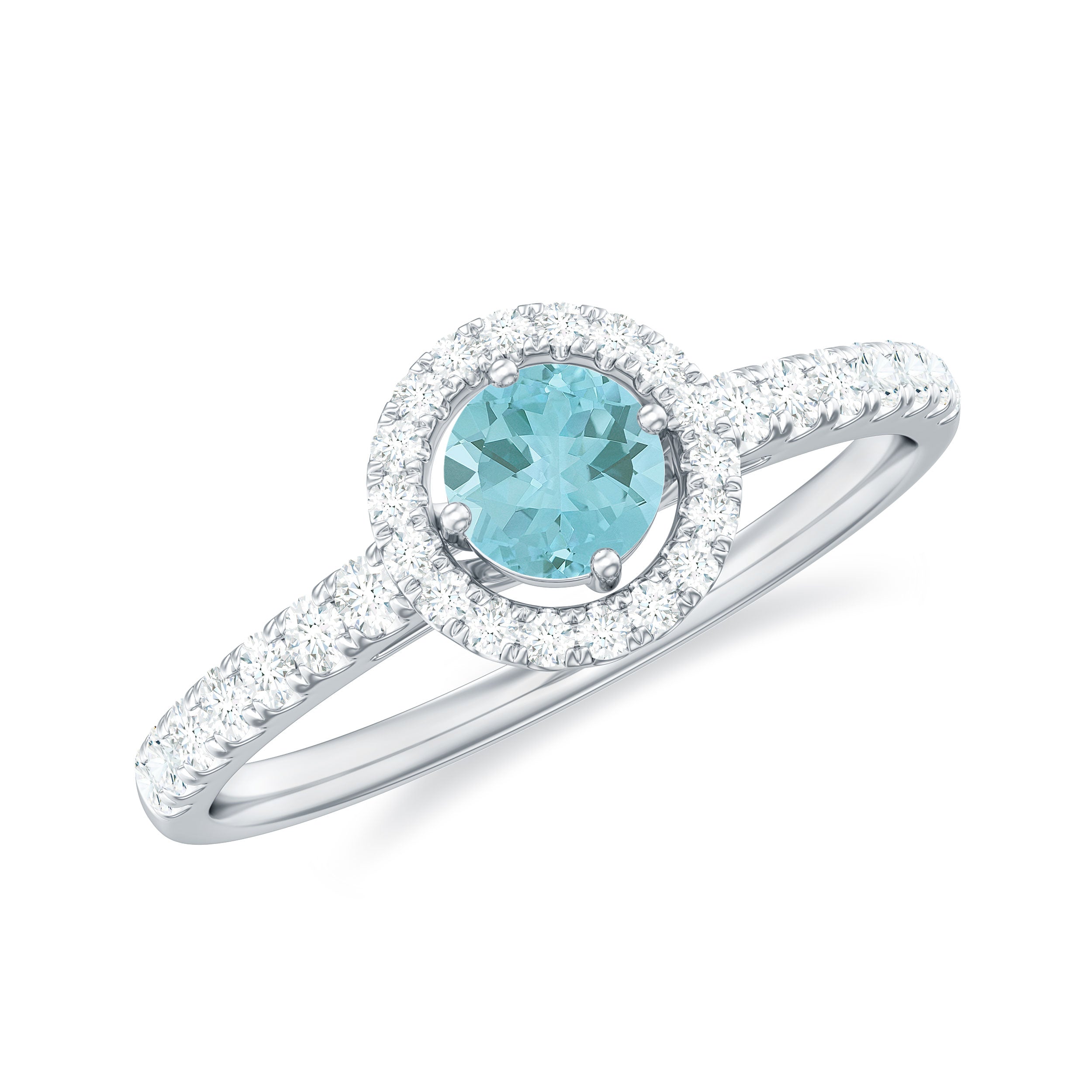 0.75 CT Diamond Halo Engagement Ring with Sky Blue Topaz Sky Blue Topaz - ( AAA ) - Quality - Rosec Jewels