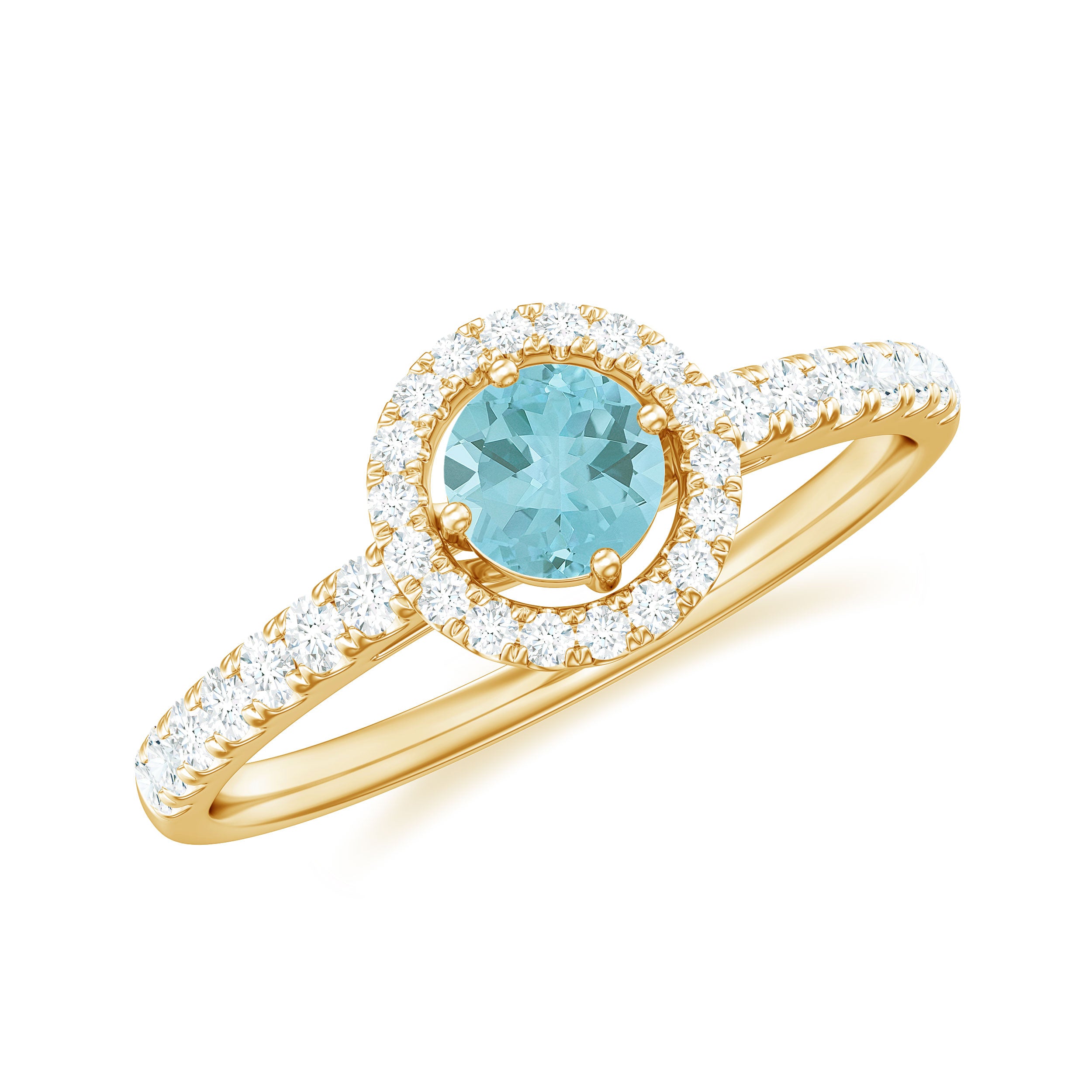 0.75 CT Diamond Halo Engagement Ring with Sky Blue Topaz Sky Blue Topaz - ( AAA ) - Quality - Rosec Jewels