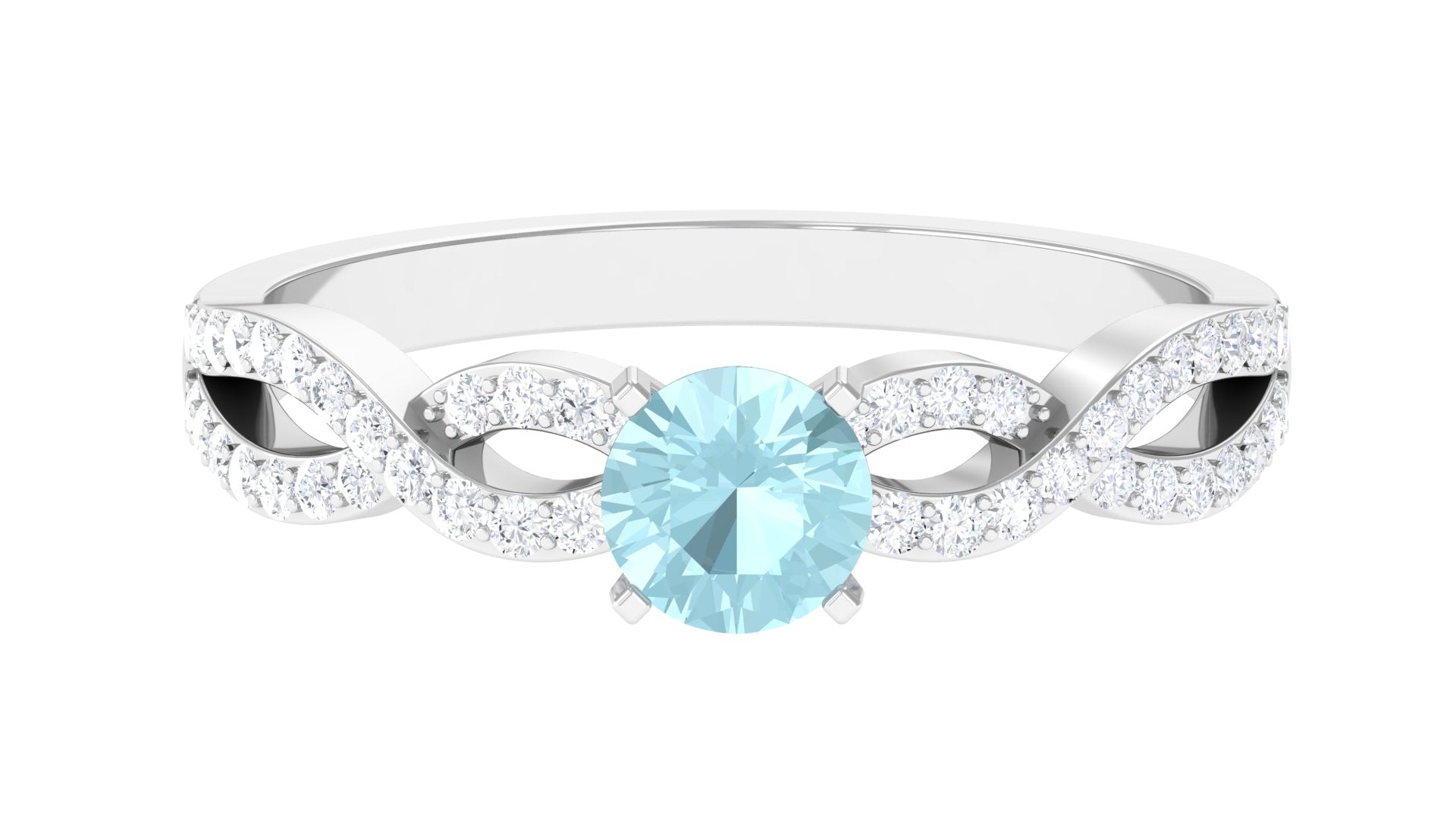 1 CT Round Shape Sky Blue Topaz and Diamond Criss Cross Ring Sky Blue Topaz - ( AAA ) - Quality - Rosec Jewels