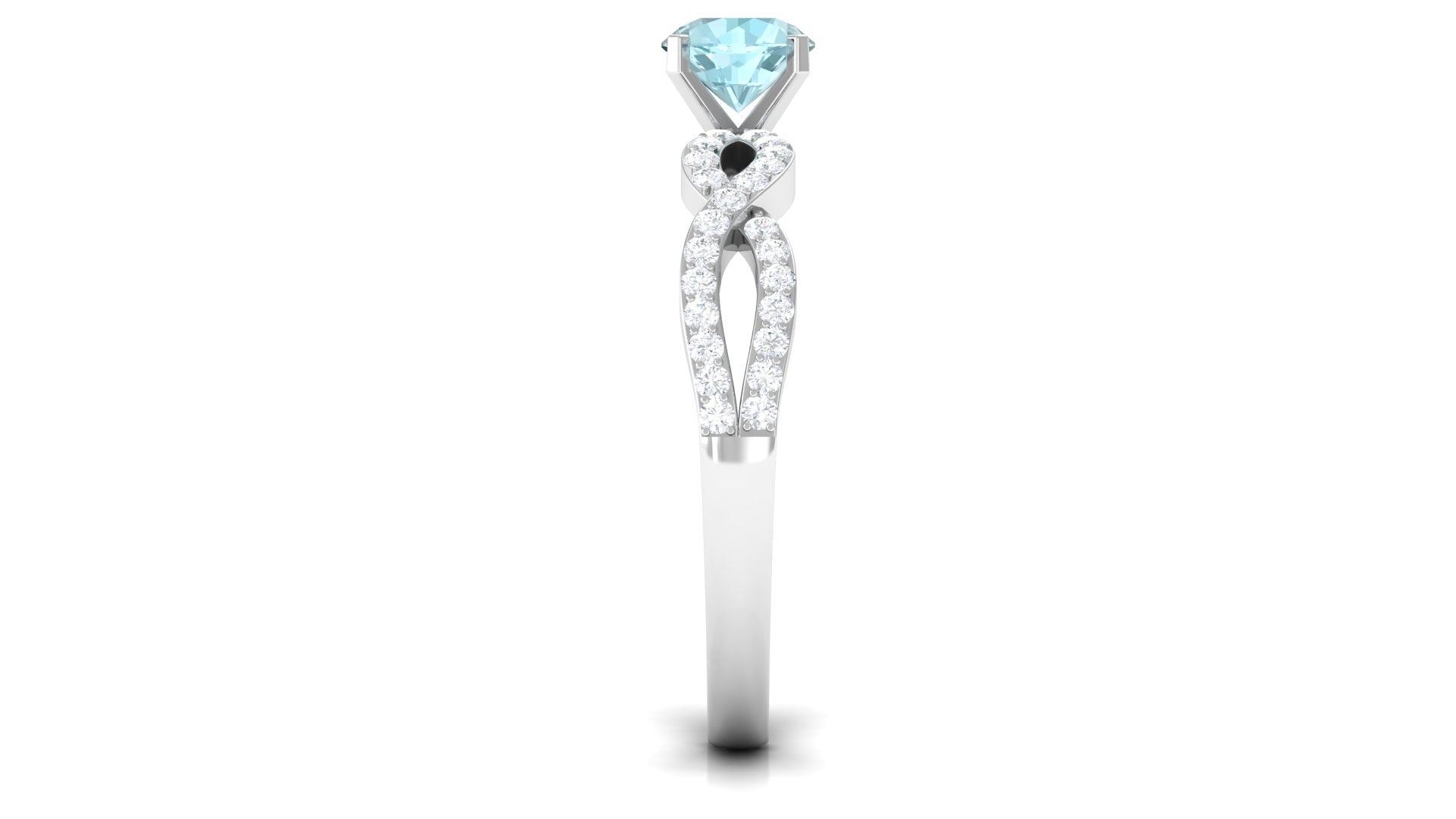 1 CT Round Shape Sky Blue Topaz and Diamond Criss Cross Ring Sky Blue Topaz - ( AAA ) - Quality - Rosec Jewels