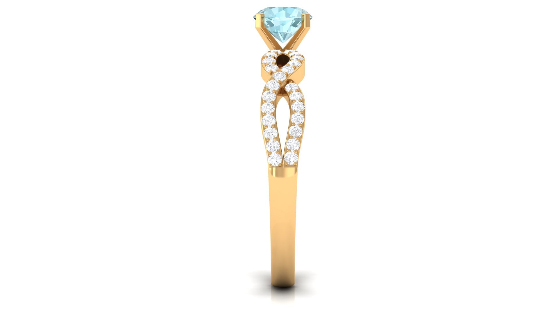 1 CT Round Shape Sky Blue Topaz and Diamond Criss Cross Ring Sky Blue Topaz - ( AAA ) - Quality - Rosec Jewels