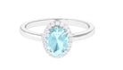 1.50 CT Oval Shape Sky Blue Topaz Engagement Ring with Diamond Halo Sky Blue Topaz - ( AAA ) - Quality - Rosec Jewels