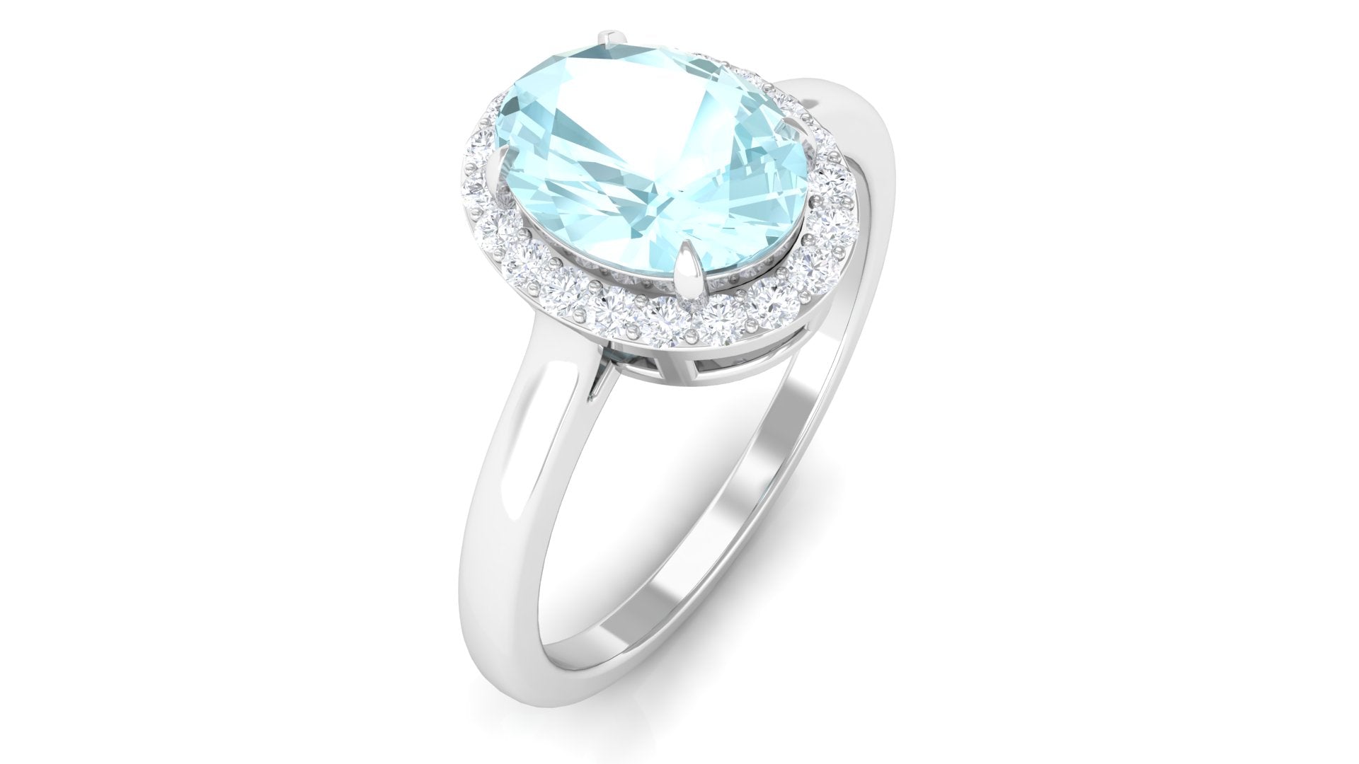 1.50 CT Oval Shape Sky Blue Topaz Engagement Ring with Diamond Halo Sky Blue Topaz - ( AAA ) - Quality - Rosec Jewels