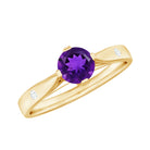 1/2 CT Solitaire Round Shape Amethyst Ring with Diamond Amethyst - ( AAA ) - Quality - Rosec Jewels