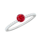 1 CT Lab Grown Ruby Solitaire Ring with Diamond Side Stones Lab Created Ruby - ( AAAA ) - Quality - Rosec Jewels