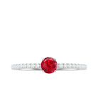 1 CT Lab Grown Ruby Solitaire Ring with Diamond Side Stones Lab Created Ruby - ( AAAA ) - Quality - Rosec Jewels